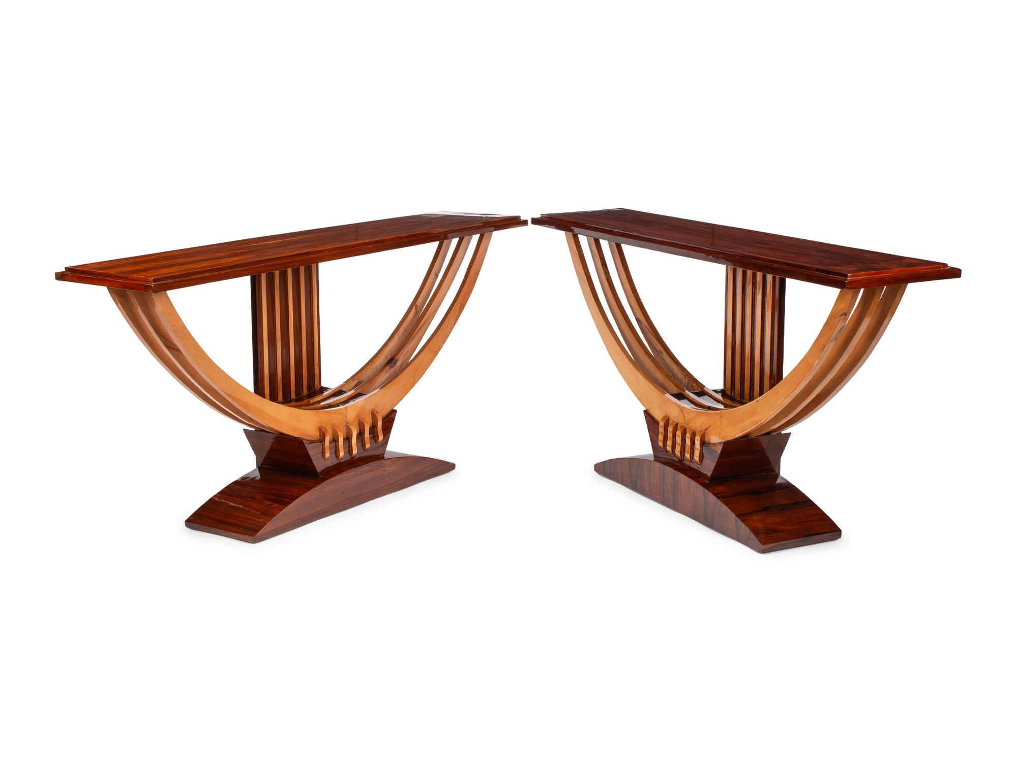 A Pair of Large Art Deco Style Two-Tone Console Tables