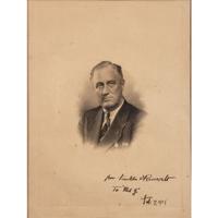 ROOSEVELT, Franklin Delano (1882-1945). Engraving signed and inscribed below image ("Franklin D. Roosevelt"). N.p., 7 February 1939.