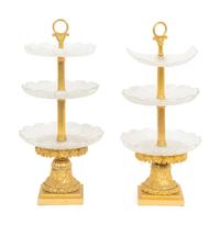 A Pair of Empire Gilt Bronze and Cut Glass Centres de Surtout de Table