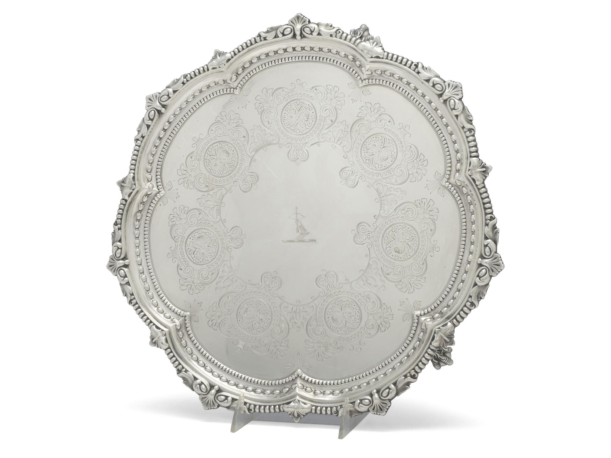 An Edwardian Armorial Engraved Silver Salver