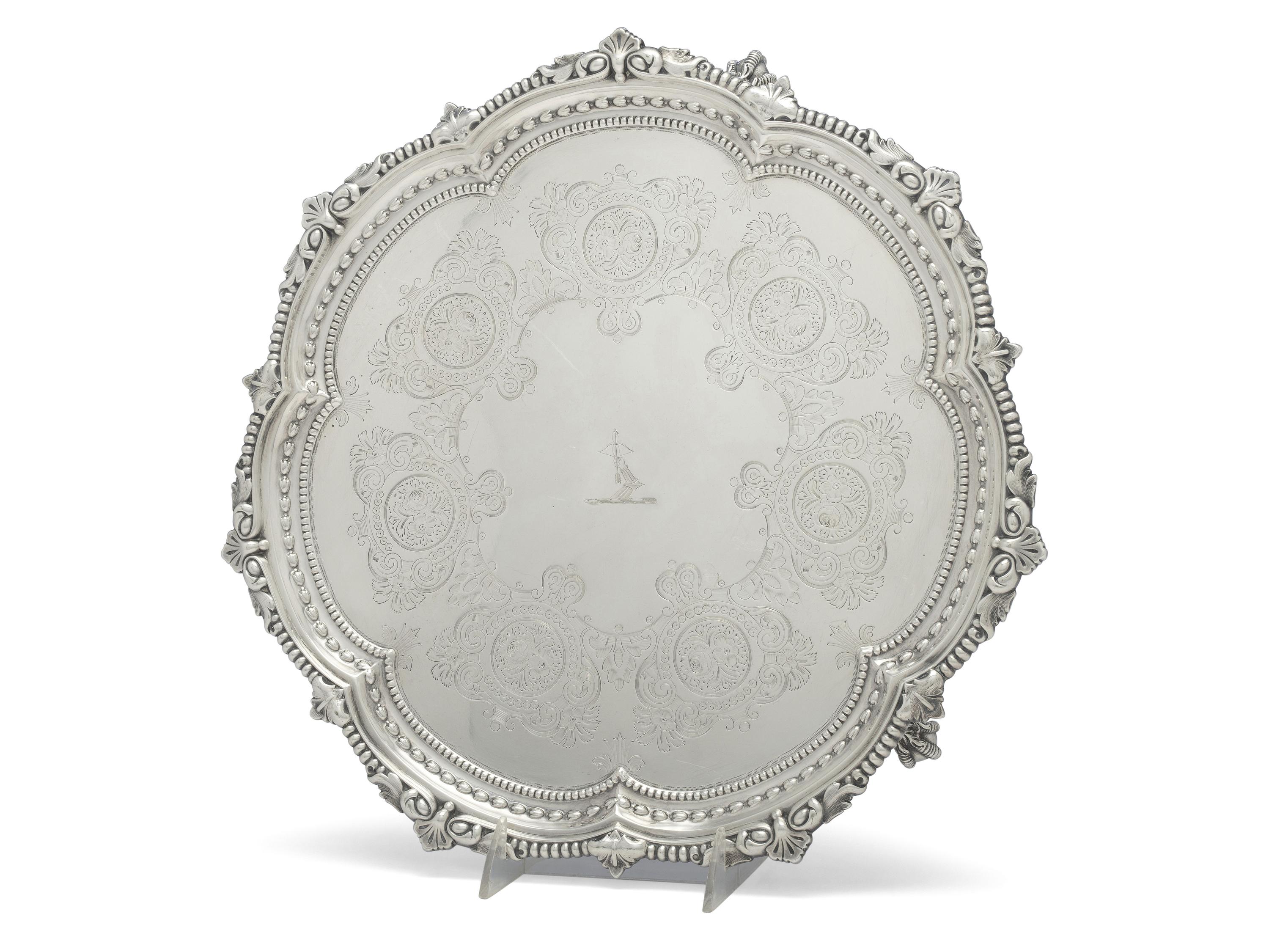 An Edwardian Armorial Engraved Silver Salver