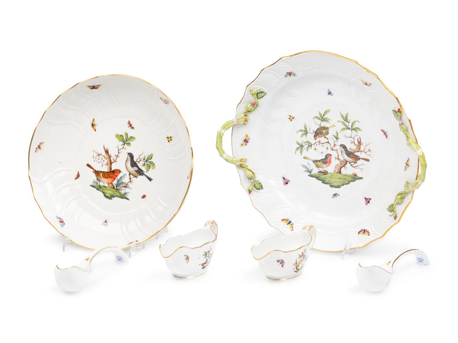 A Collection of Herend Rothschild Bird Porcelain Serving Pieces