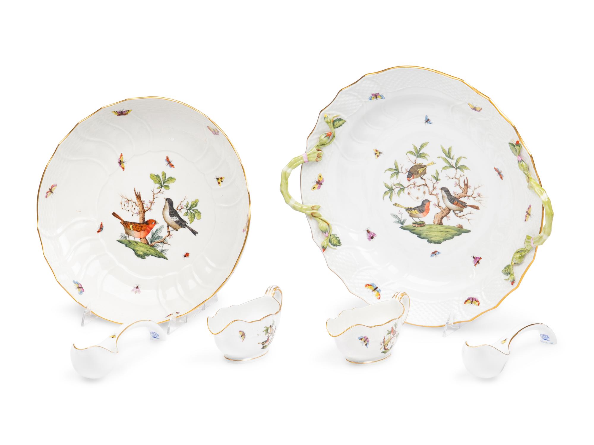 A Collection of Herend Rothschild Bird Porcelain Serving Pieces