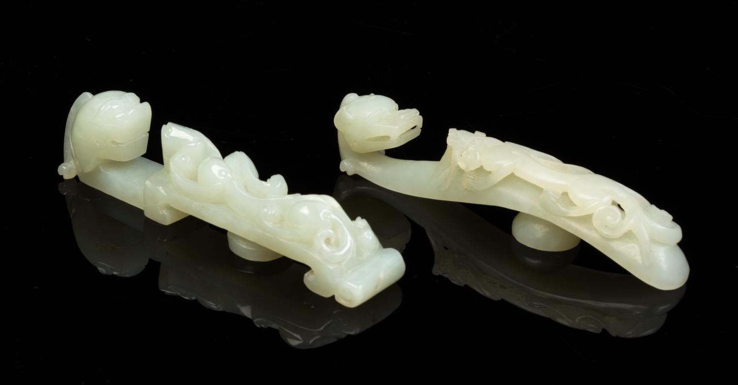 Two Jade Belt Hooks Length of longer 3 1/2 inches.
