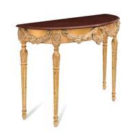 An Italian Giltwood Demilune Marble-Top Console Table