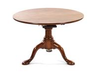 A George III Style Mahogany Tilt-Top Tea Table, Height 25 x diameter 37 7/8 inches.
