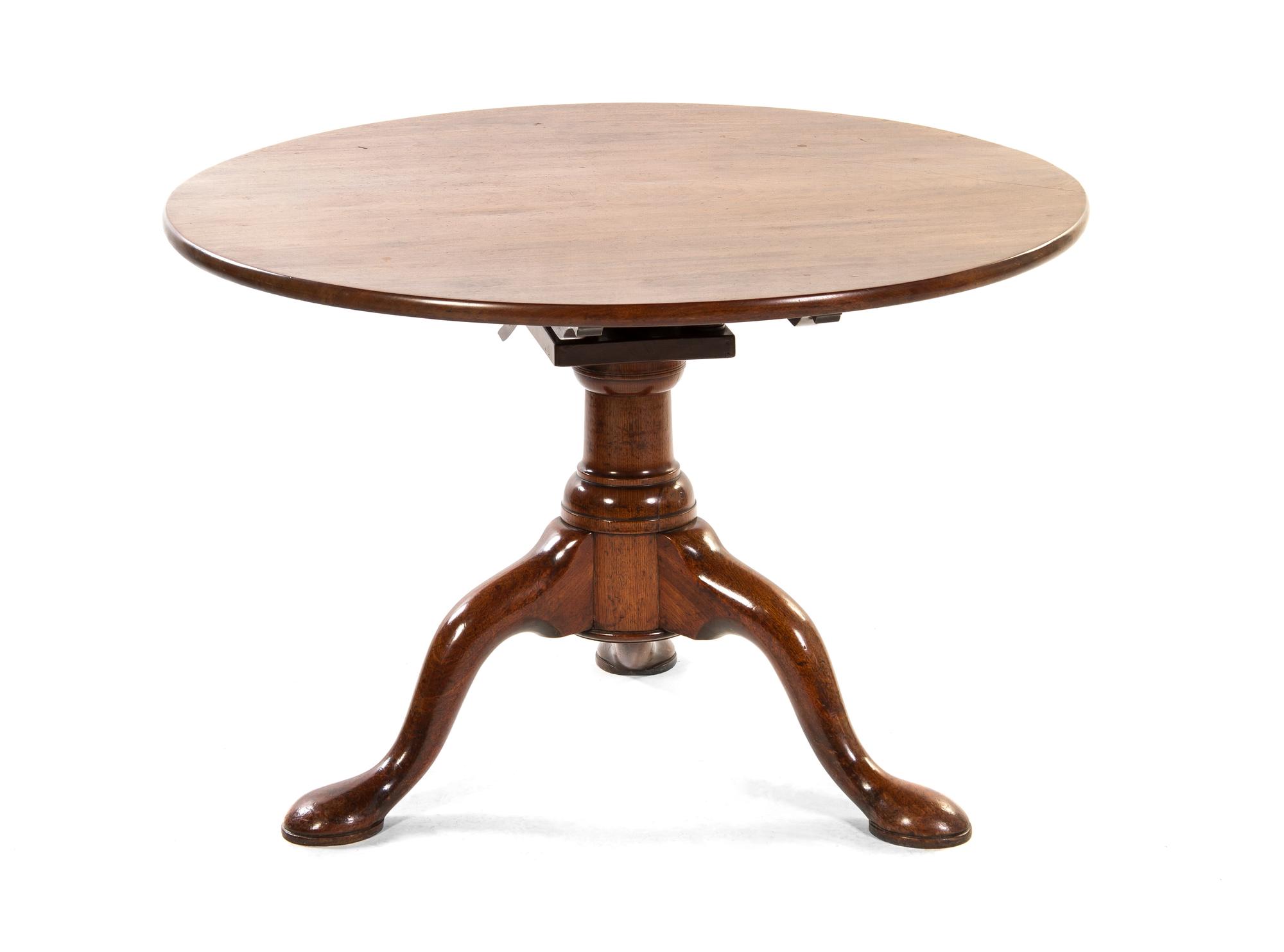 A George III Style Mahogany Tilt-Top Tea Table, Height 25 x diameter 37 7/8 inches.
