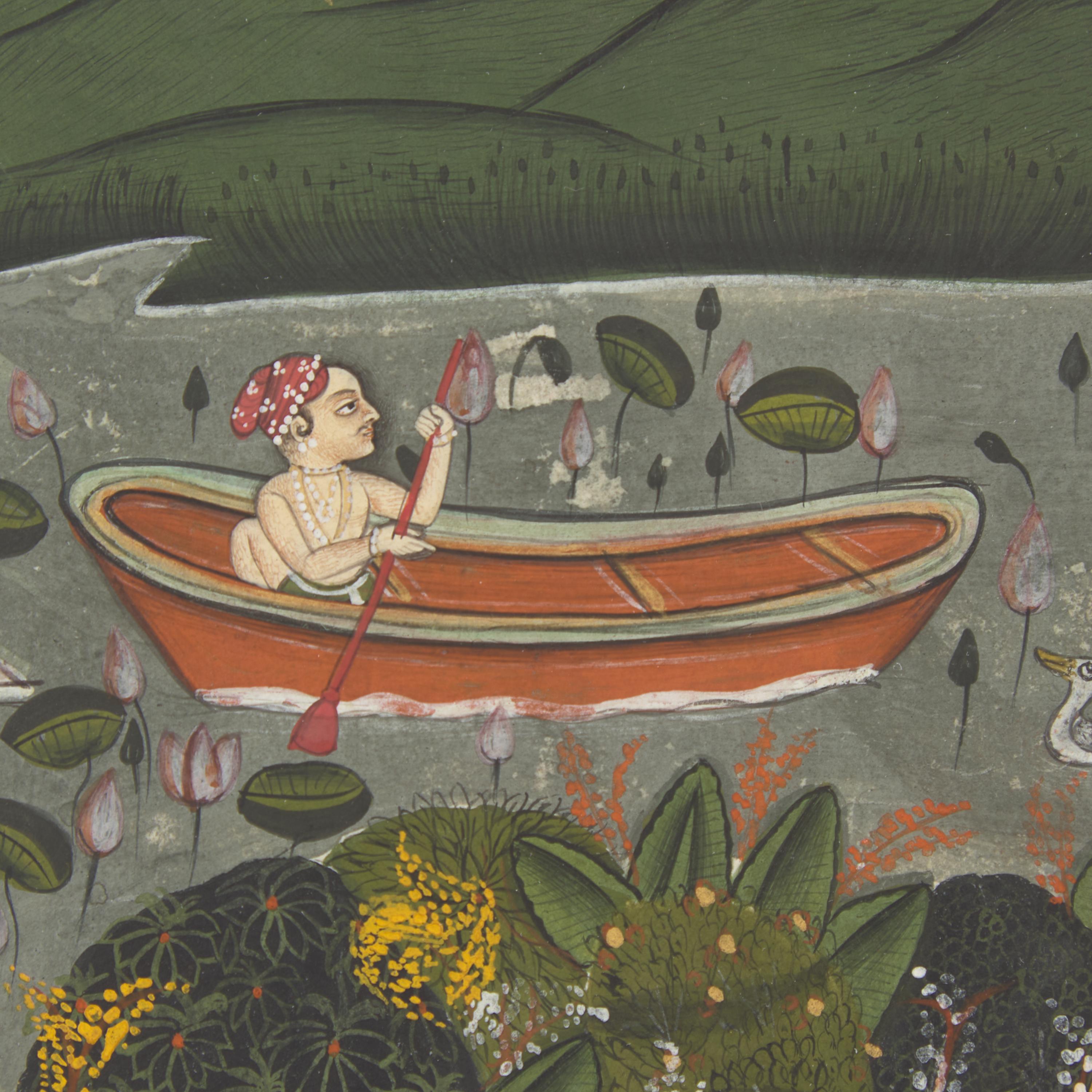 A Painting of Radha and Krishna Celebrating the Tej Festival and A Painting of Radha and Krishna Indoors Facing One Another, Probably Udaipur or Jaipur, India, 20th Century