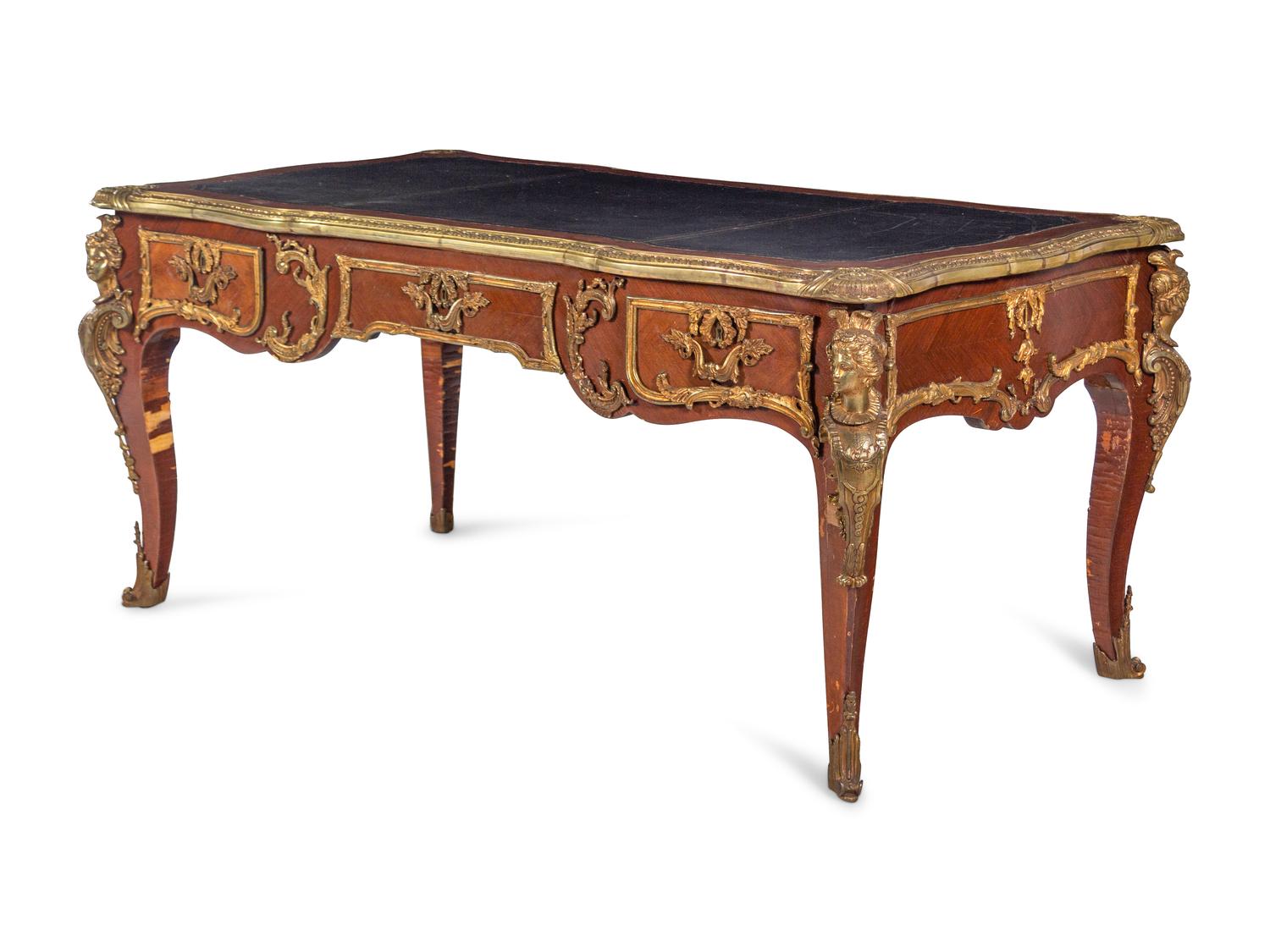 A Louis XV Style Gilt Bronze Mounted Bureau Plat
