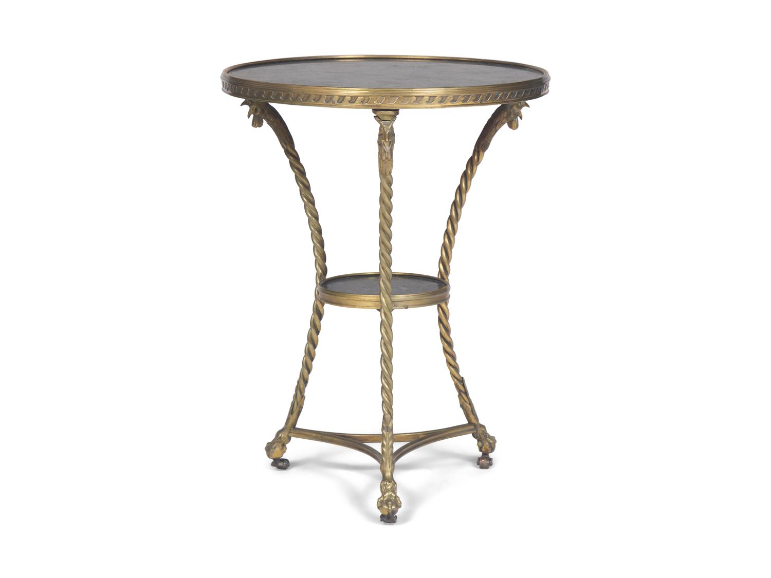 A Directoire Style Gilt-Brass and Marble Inset Gueridon