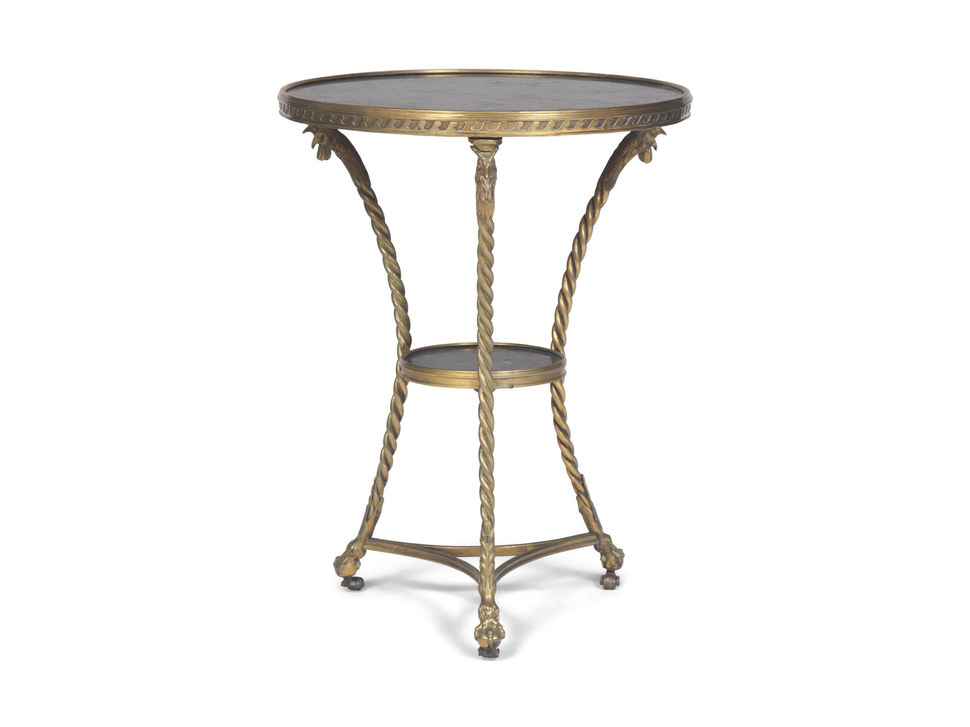 A Directoire Style Gilt-Brass and Marble Inset Gueridon