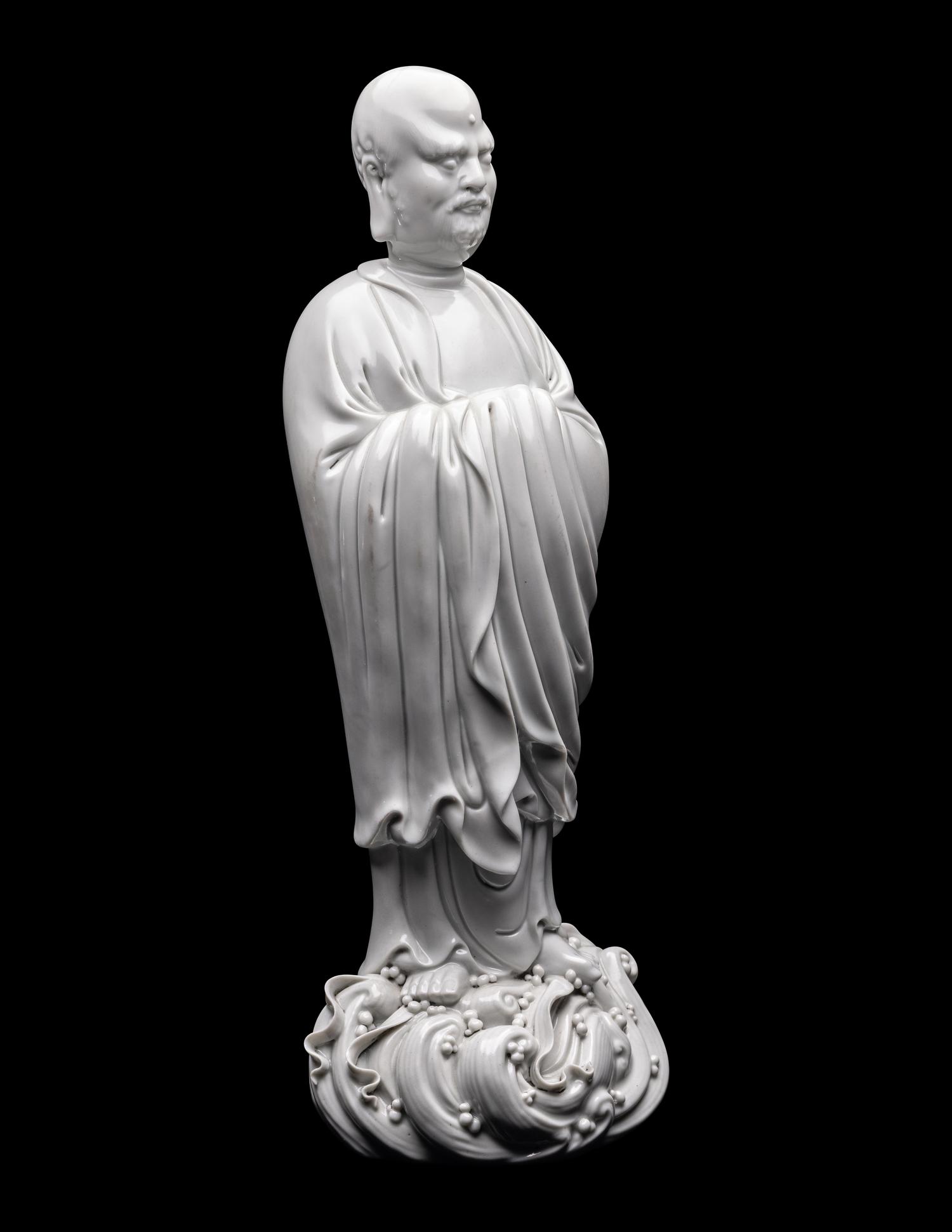 A Chinese Blanc-de-Chine Glazed Porcelain Figure of Damo