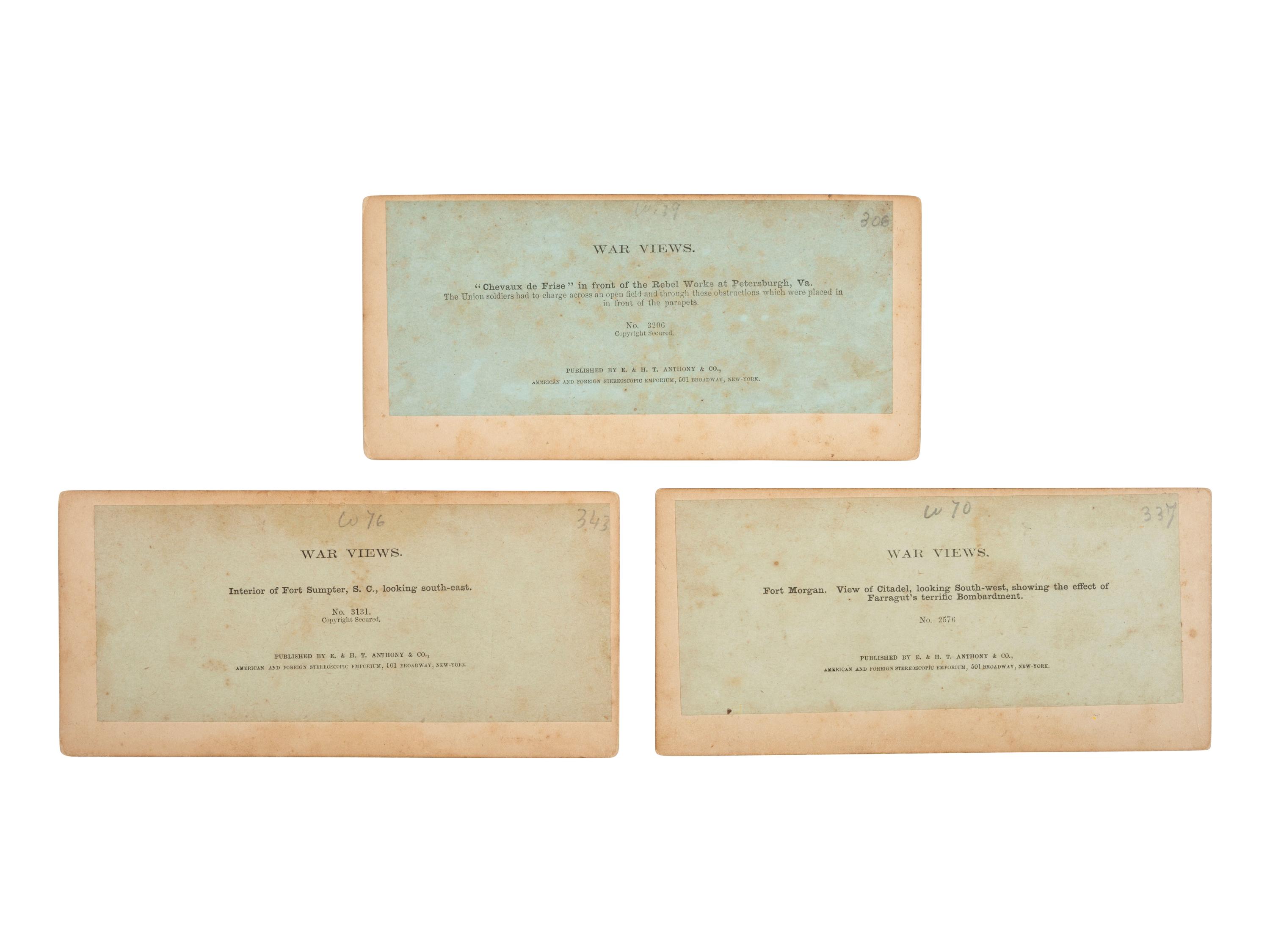 [CIVIL WAR]. 15 stereoviews ft. breastworks and fortifications. New York: E. & H. T. Anthony & Co.