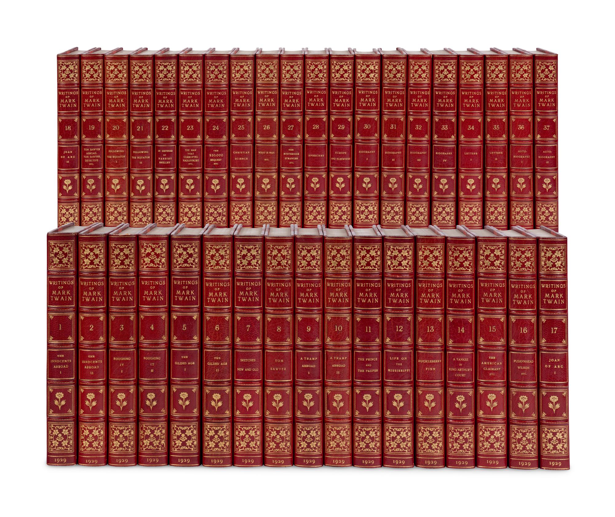 [BINDINGS]. CLEMENS, Samuel Langhorne ("Mark Twain") (1835-1910). The Writings . New York and London: Harper & Brothers, 1929.