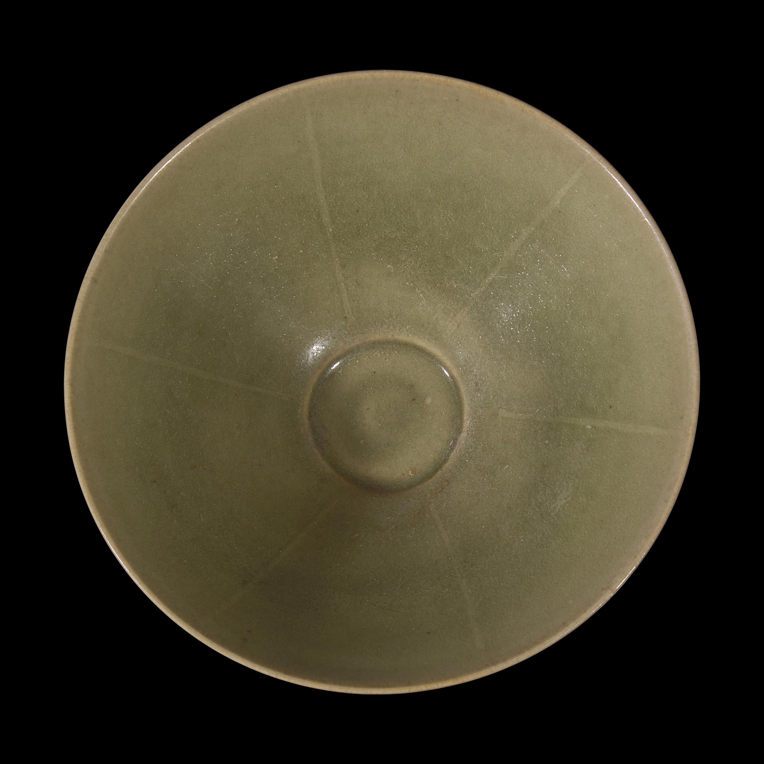 A Chinese Green Glazed Conical Bowl — 青釉斗笠碗