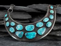Southwestern-style Sterling Silver and Lone Mountain Turquoise Collar Necklace