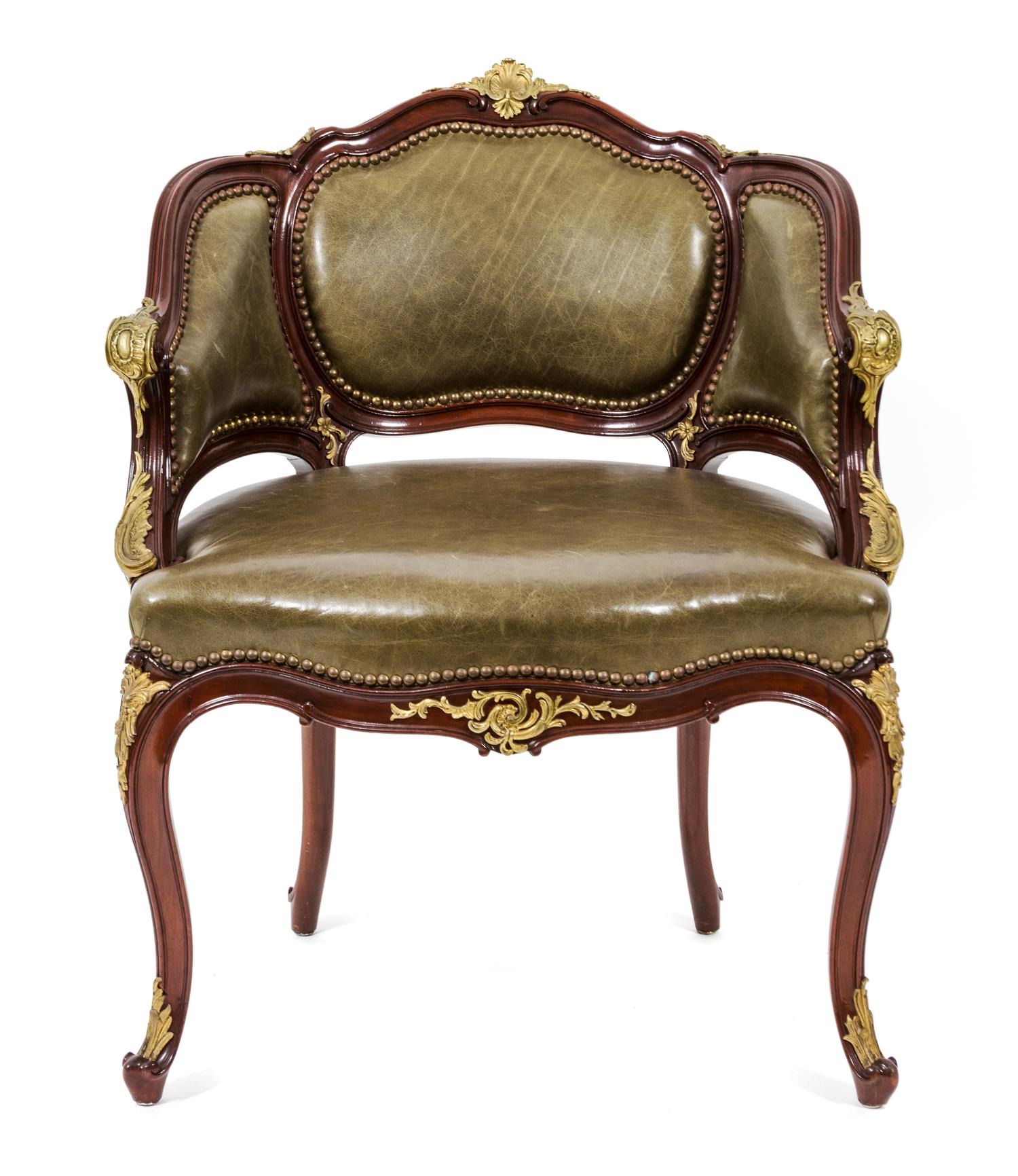 A Louis XV Style Mahogany Bergere Height 32 1/2 inches. — 19TH CENTURY