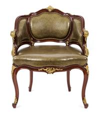 A Louis XV Style Mahogany Bergere Height 32 1/2 inches. — 19TH CENTURY