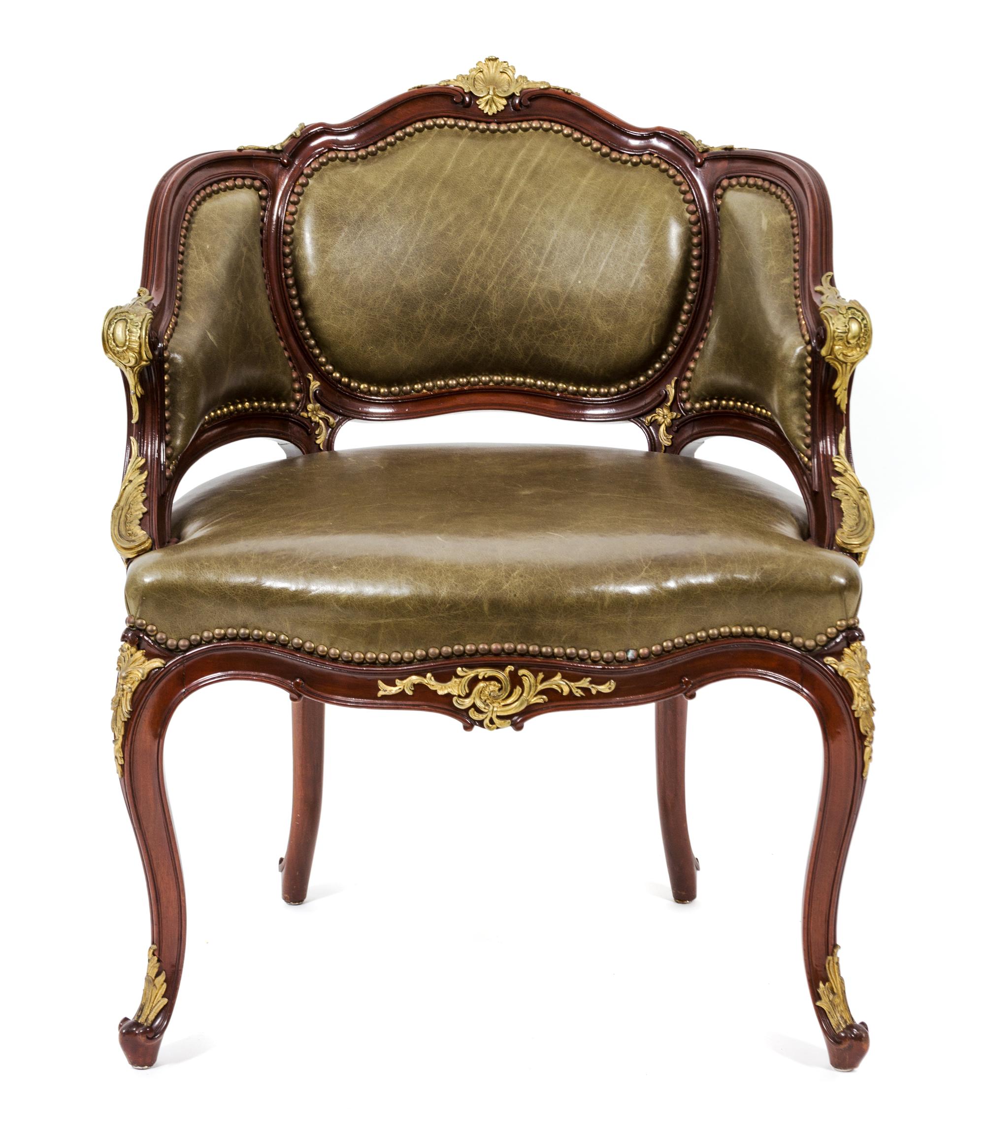 A Louis XV Style Mahogany Bergere Height 32 1/2 inches. — 19TH CENTURY