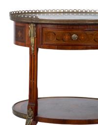 A Louis XV Style Marquetry Marble-Top Table en Chiffonier
