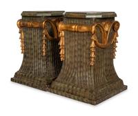 A Pair of Large Italian Polychrome and Giltwood Pedestals