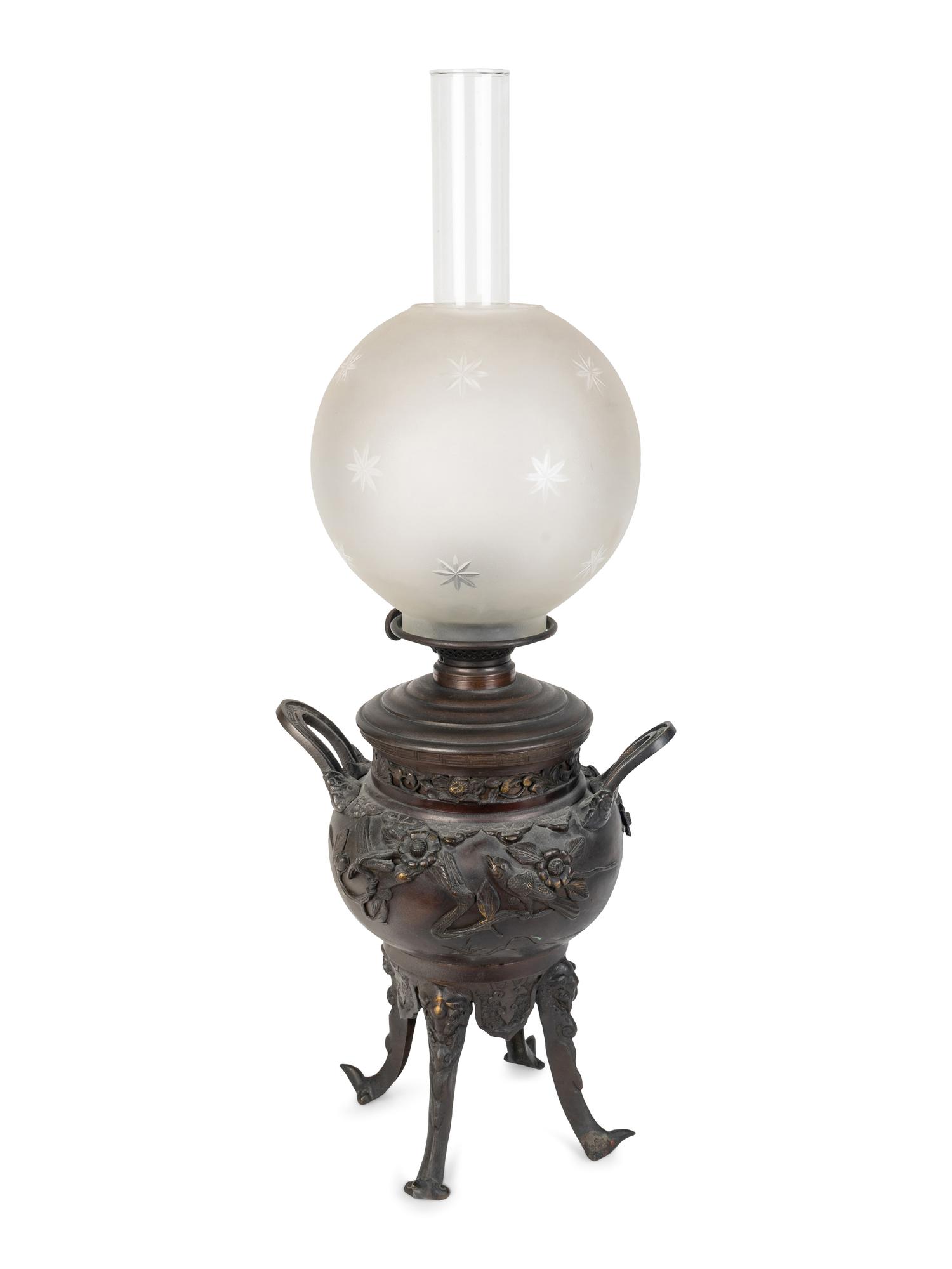 A Japanese Bronze Urn Mounted as an Oil Lamp — 19TH CENTURY