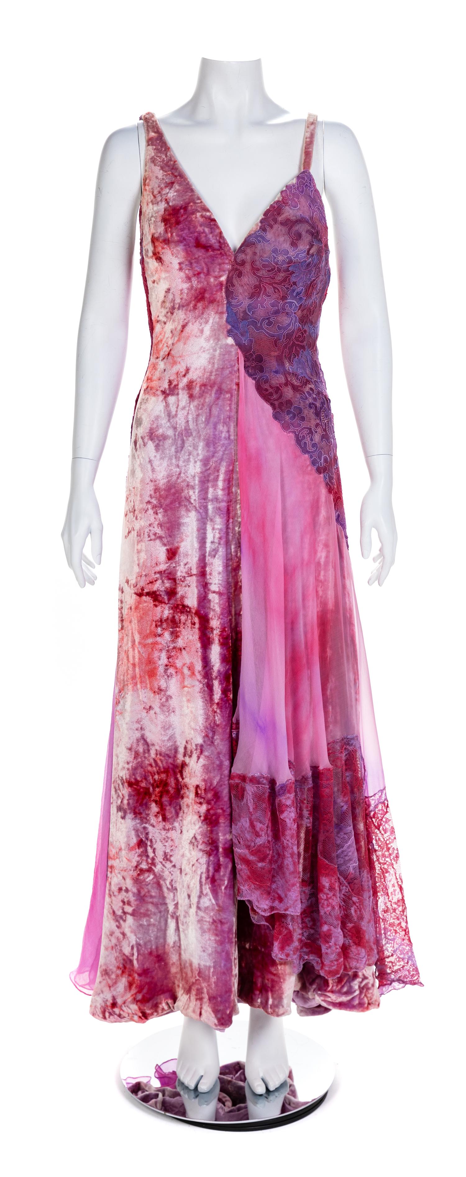 Atelier Versace Tie-Dyed Purple Velvet and Lace Gown, S/S 1994 No size label