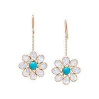 MOONSTONE AND TURQUOISE FLOWER EARRINGS