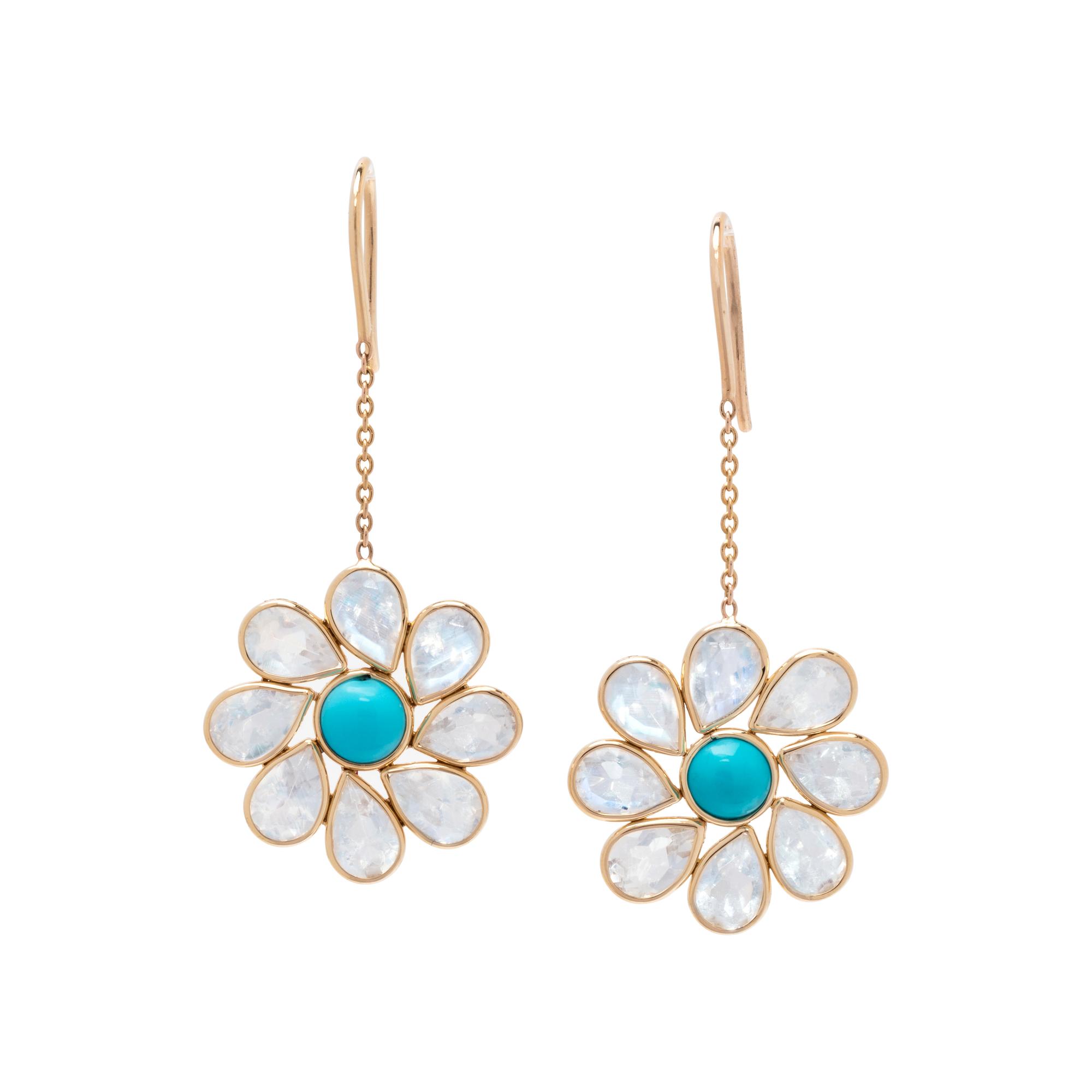 MOONSTONE AND TURQUOISE FLOWER EARRINGS