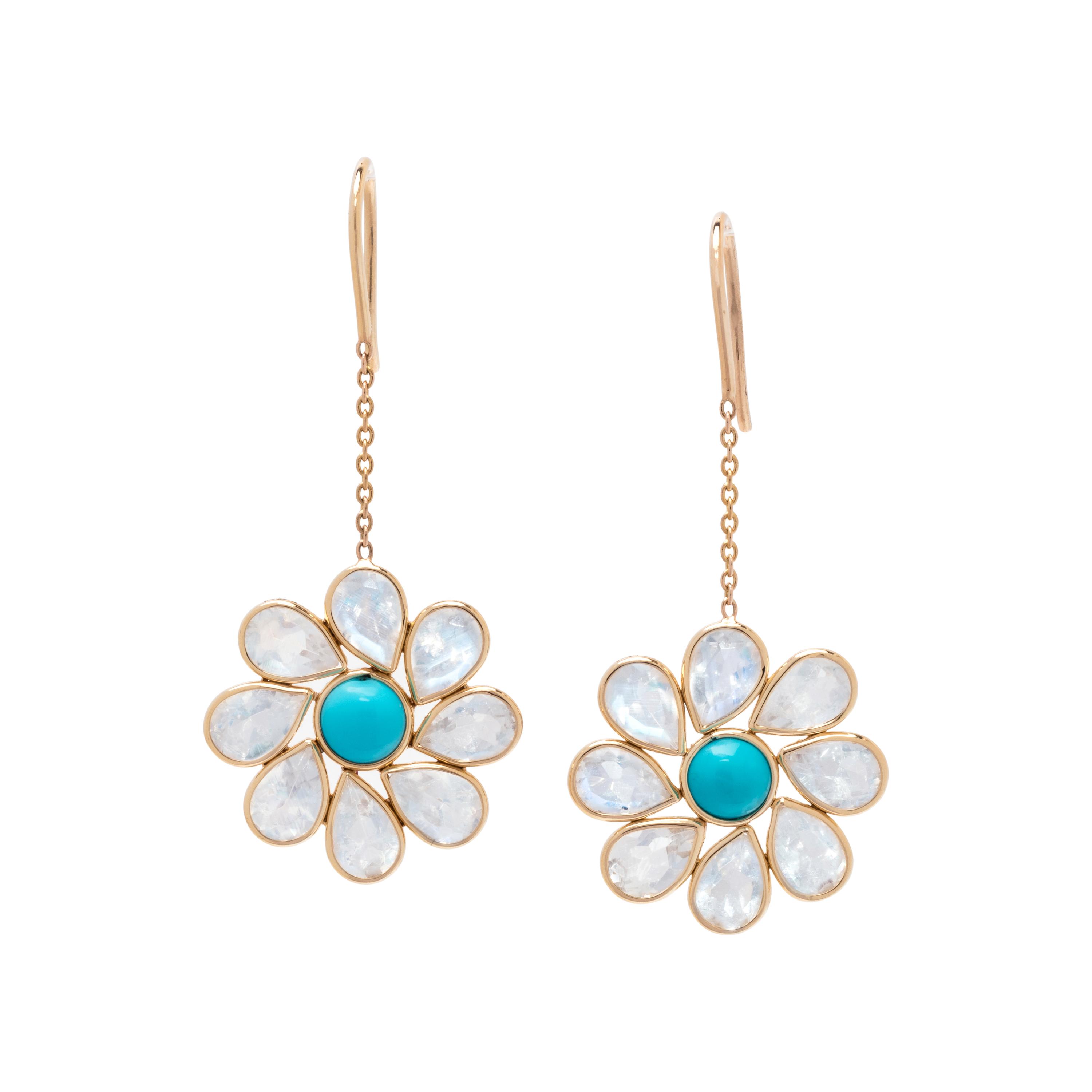 MOONSTONE AND TURQUOISE FLOWER EARRINGS