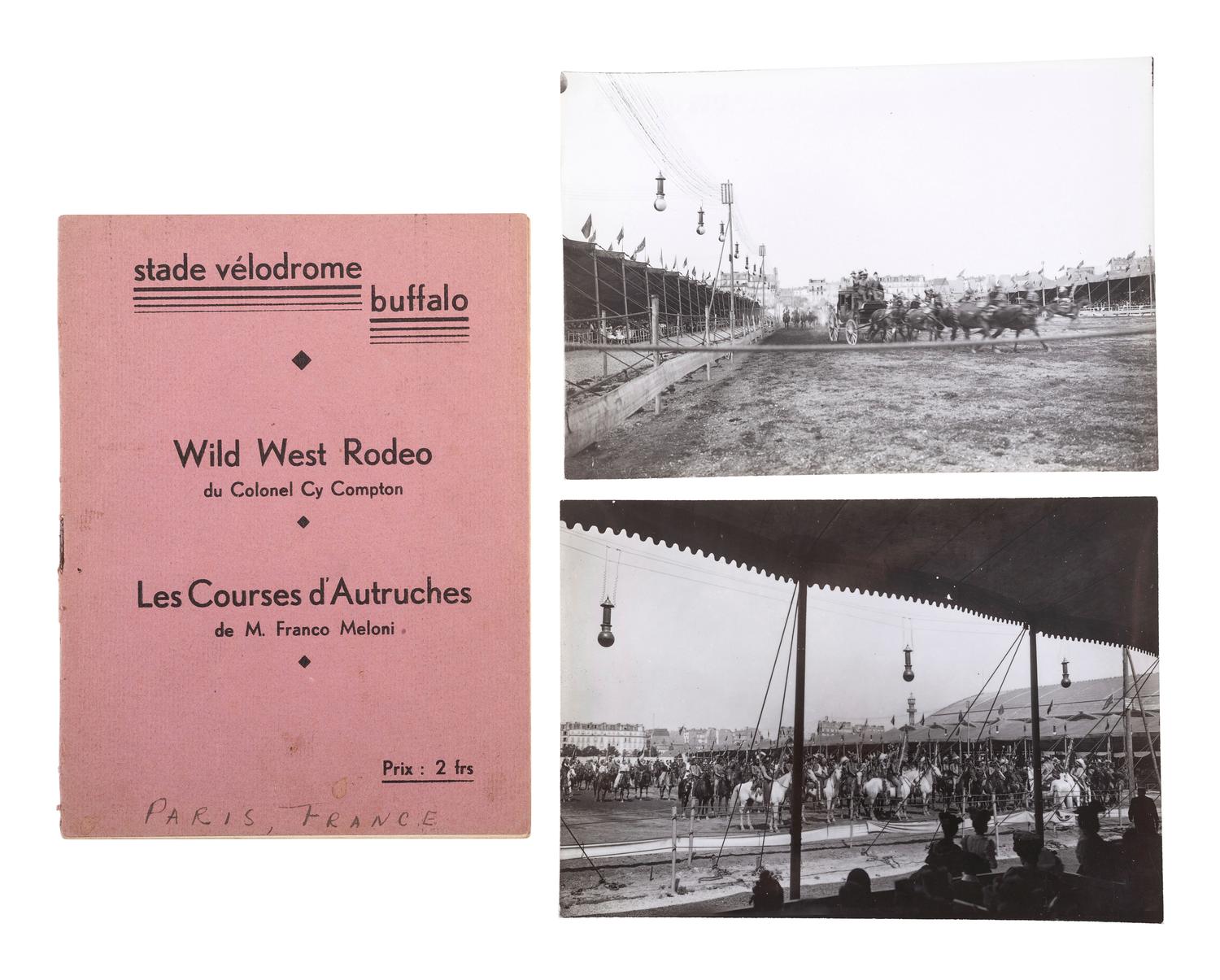 [WILD WEST SHOWS – FRANCE]. Archive of 11 silver gelatin photographs of Col. Cy Compton's Wild West Rodeo. Paris: Dérumaux, ca 1920s.