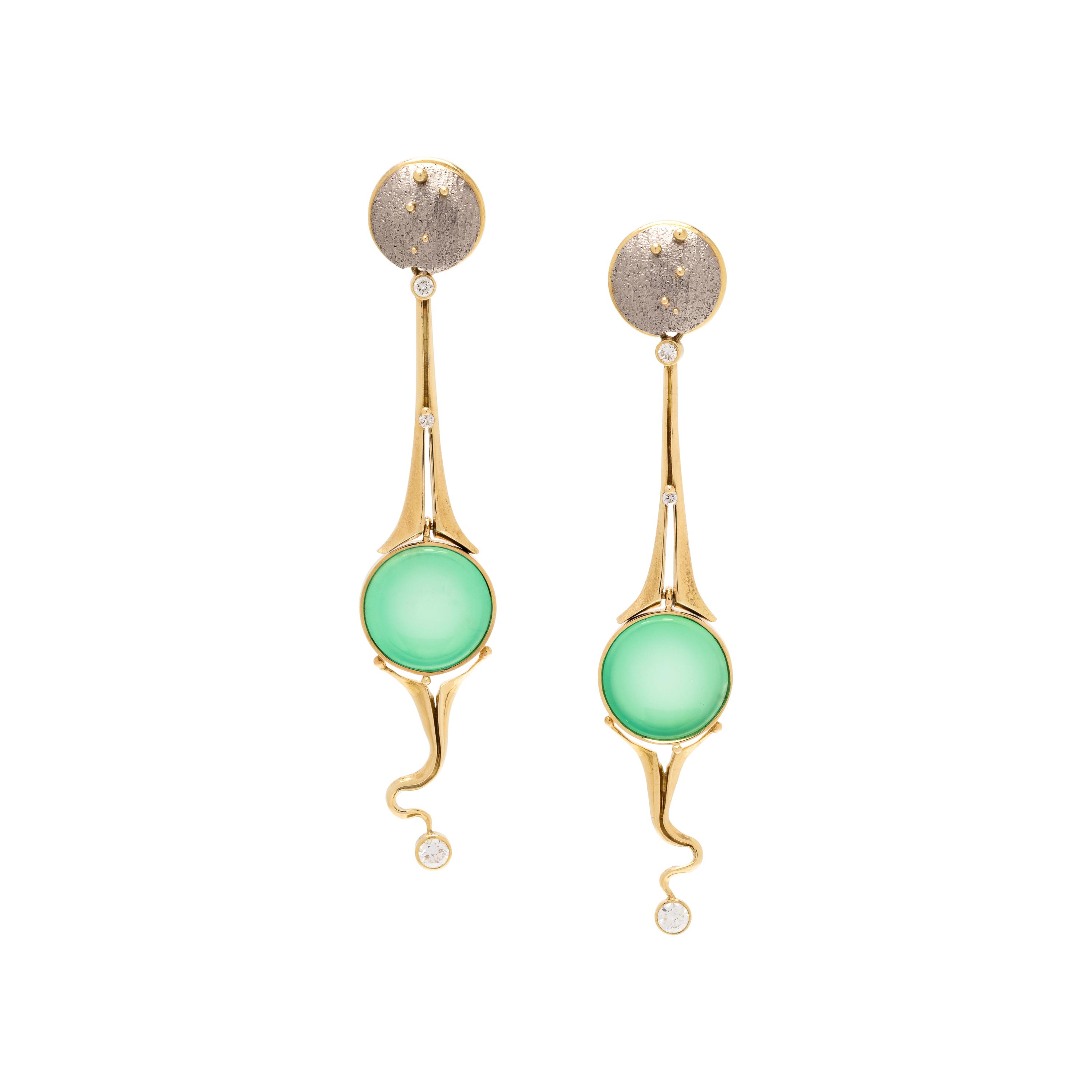 RICHARD KIMBALL, YELLOW GOLD, CHRYSOPRASE AND DIAMOND EARRINGS
