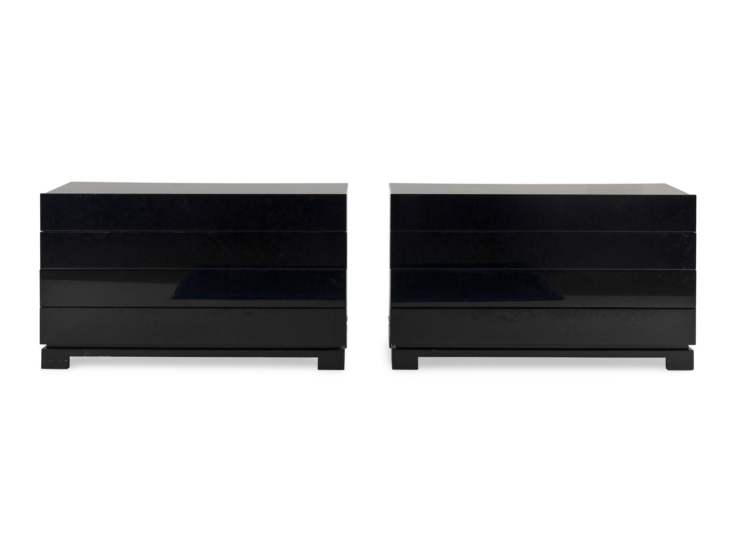 A Pair of Contemporary Black Lacquered Commodes