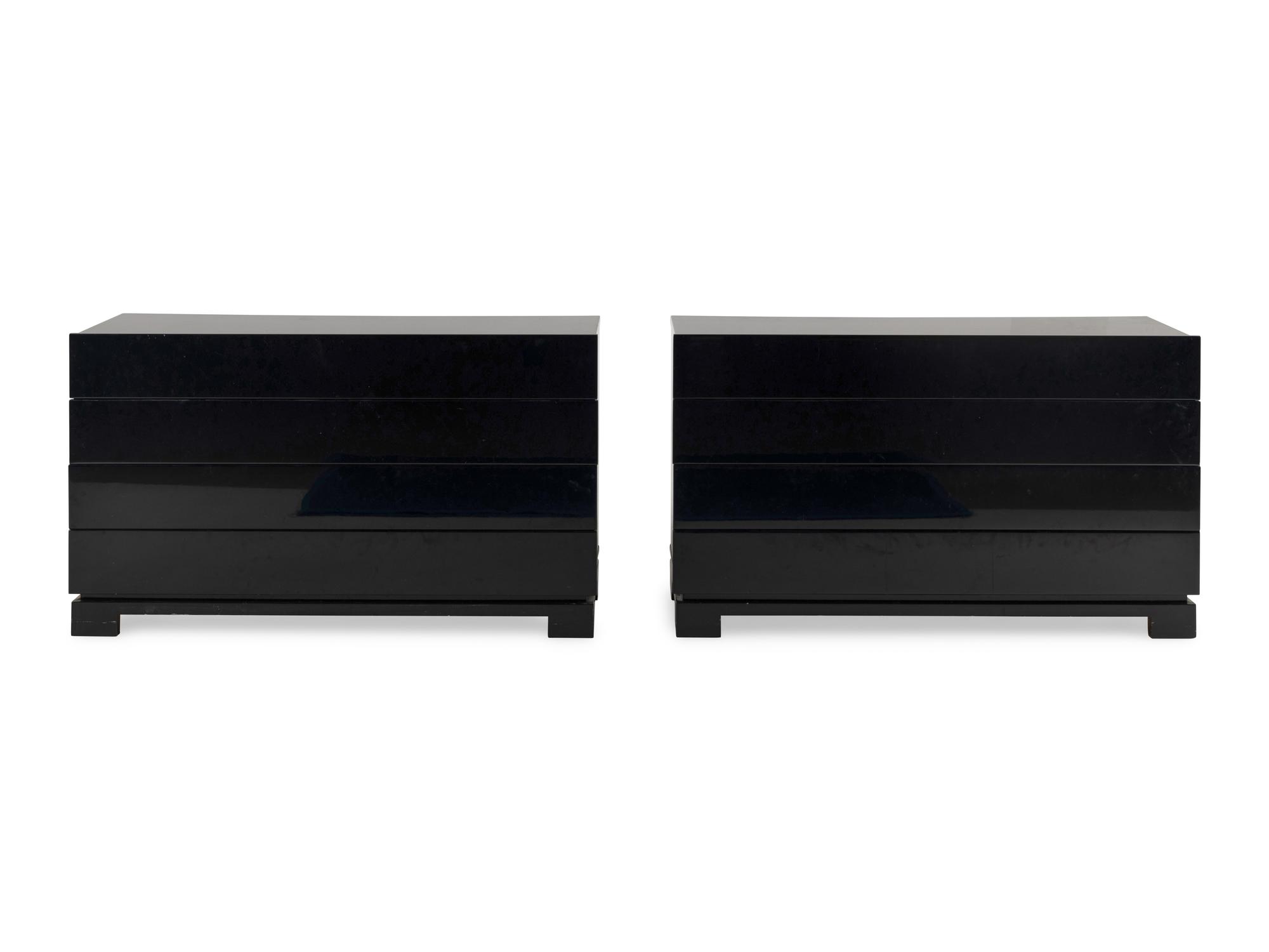 A Pair of Contemporary Black Lacquered Commodes