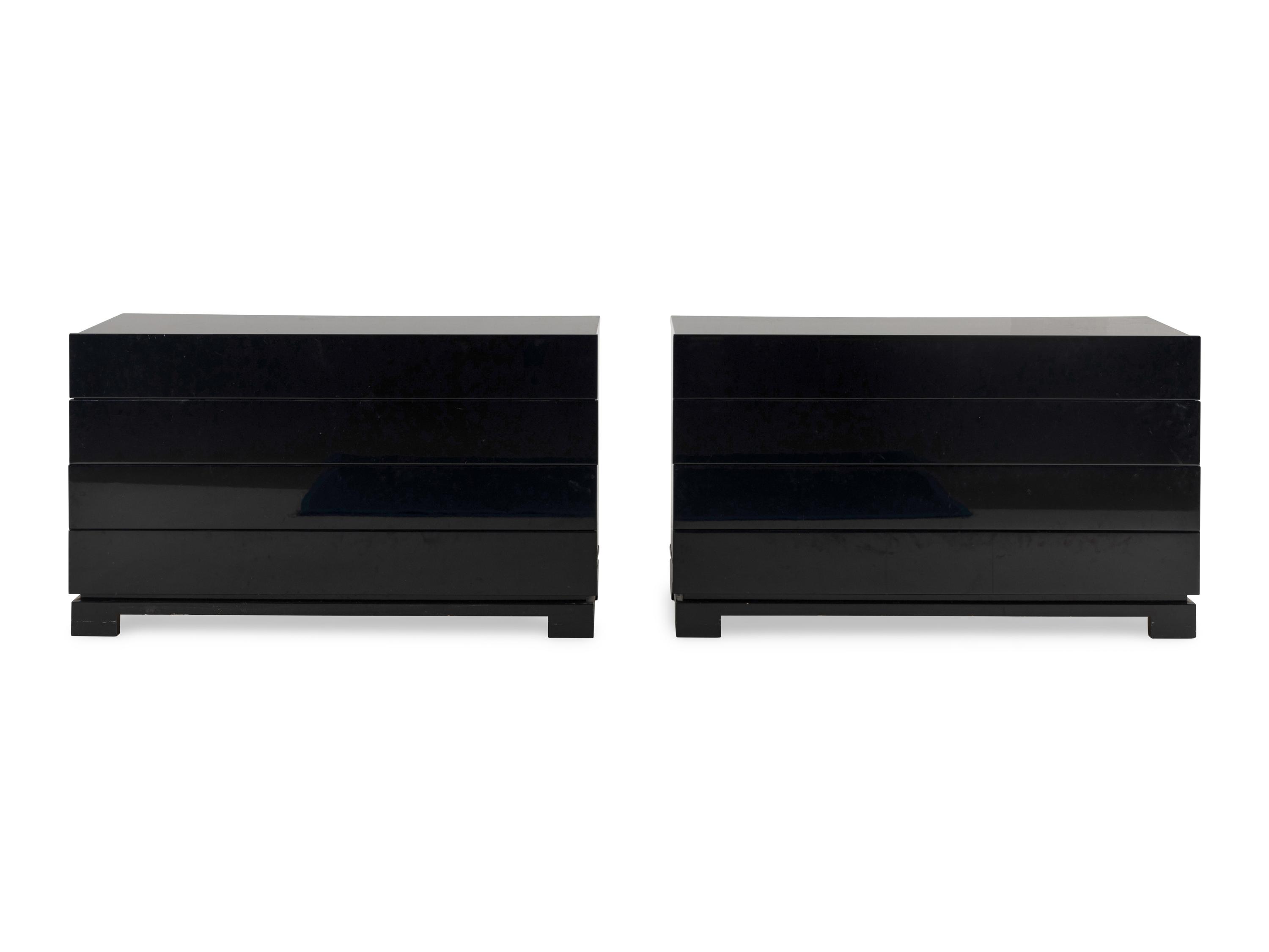 A Pair of Contemporary Black Lacquered Commodes