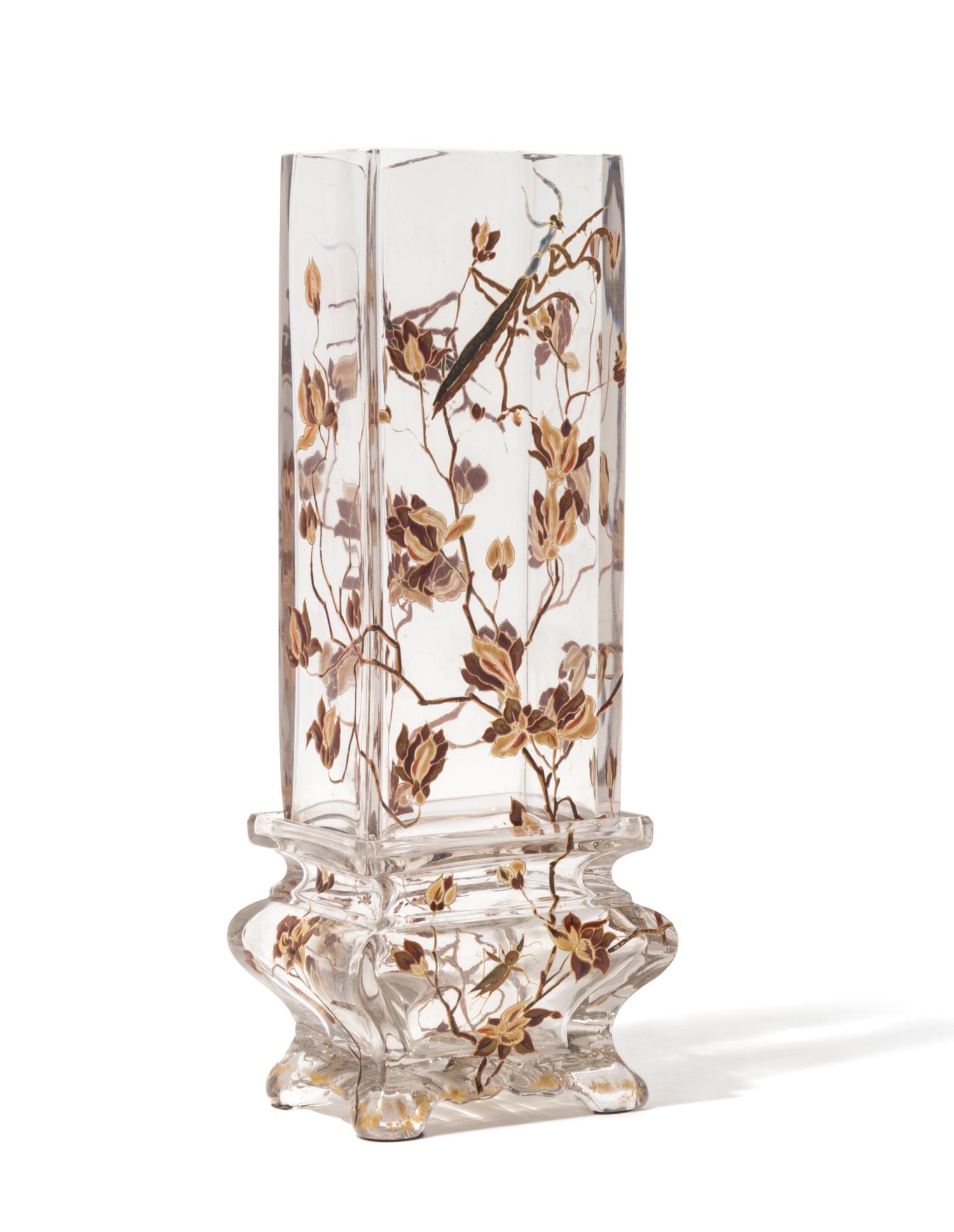 A Galle Enameled Glass Vase Height overall 11 3/4 inches.