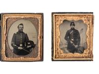 [CIVIL WAR]. A pair of sixth plate tintypes featuring armed company grade officers.