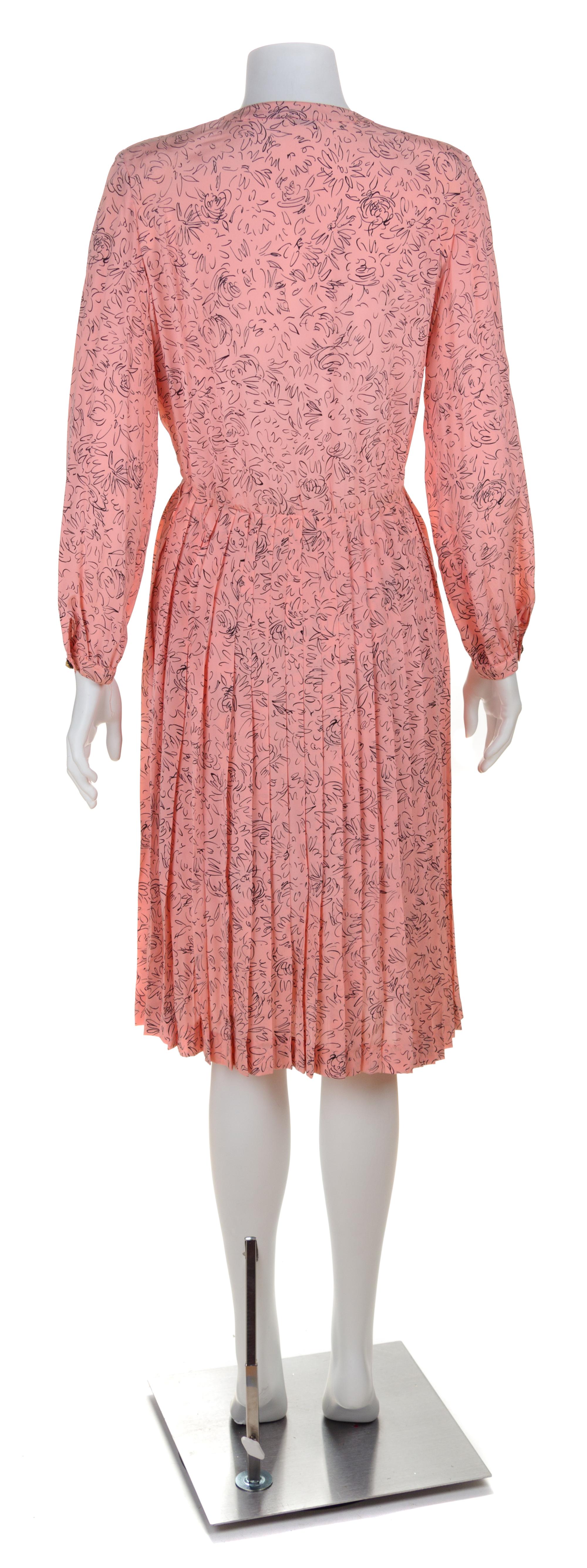 A Chanel Pink Silk Dress and Tweed Coat Ensemble, No size; Adjustable Belt: 35".