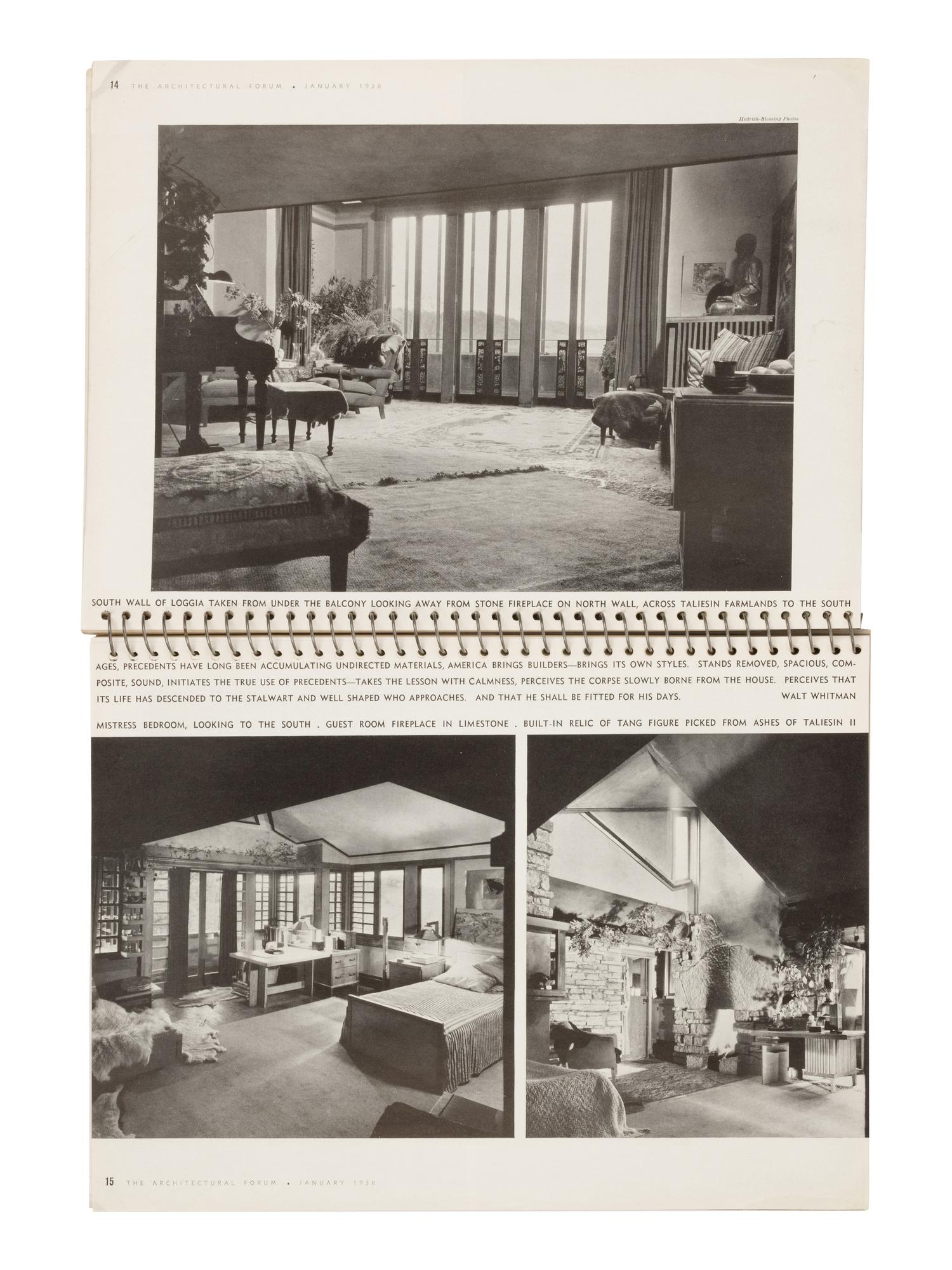 [FRANK LLOYD WRIGHT]. The Architectural Forum . Vol. 68, No. 1. New York: Time, Inc., January 1938.