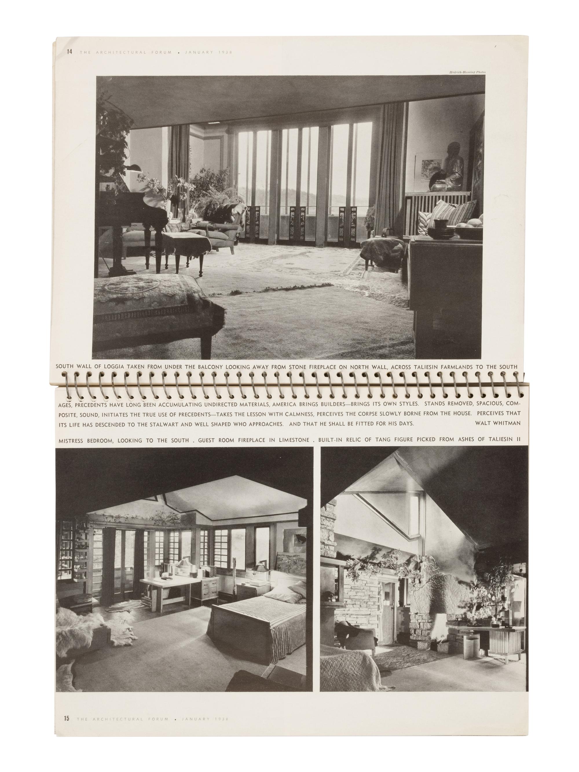 [FRANK LLOYD WRIGHT]. The Architectural Forum . Vol. 68, No. 1. New York: Time, Inc., January 1938.