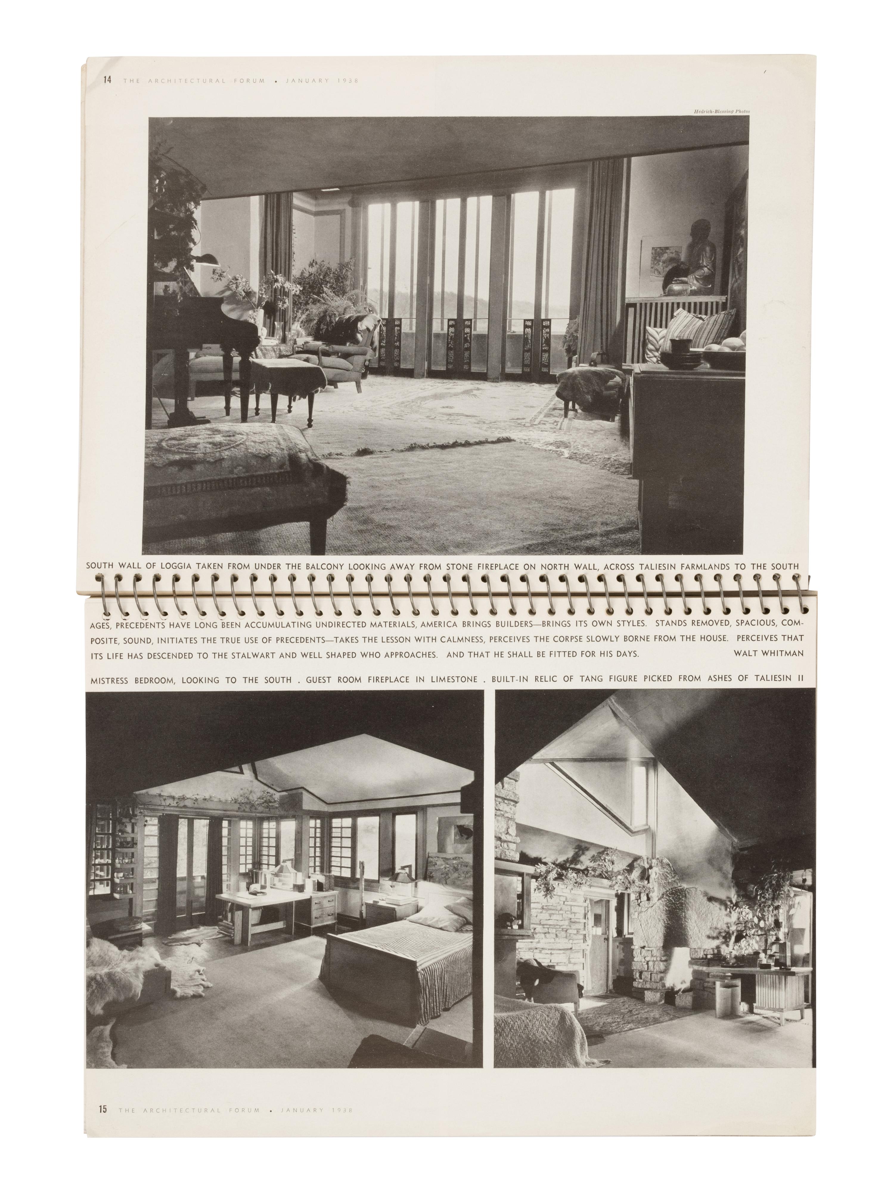 [FRANK LLOYD WRIGHT]. The Architectural Forum . Vol. 68, No. 1. New York: Time, Inc., January 1938.