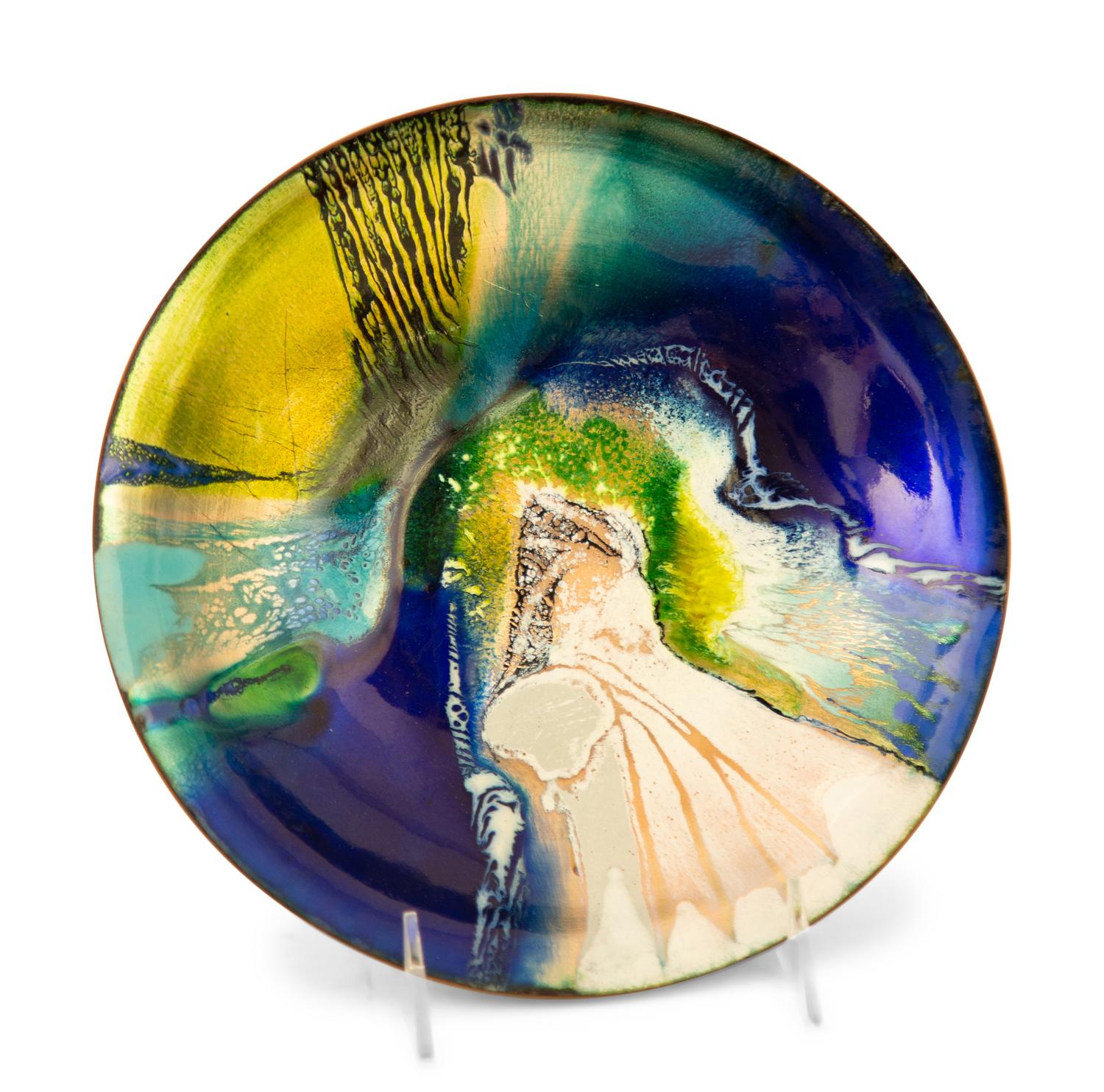 Three Enameled Copper Plates by Bodil Eje (Danish, 20th Century)