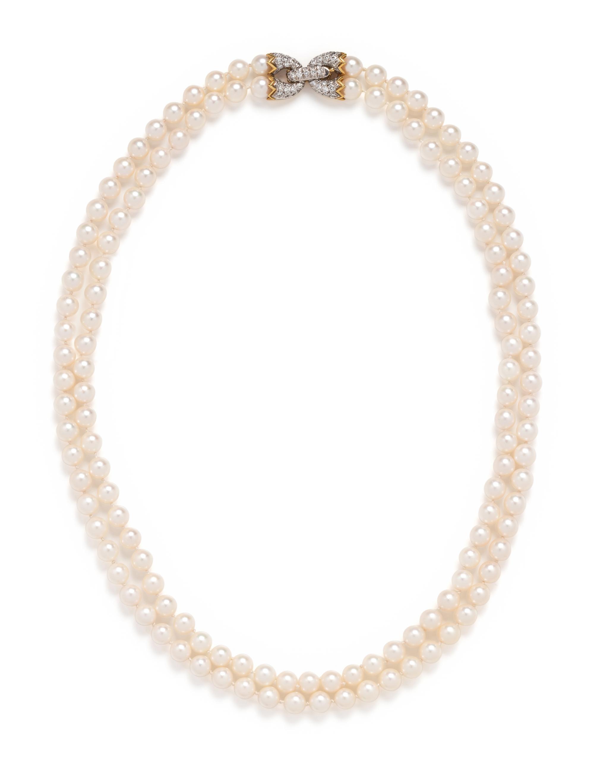 CULTURED PEARL AND DIAMOND NECKLACE