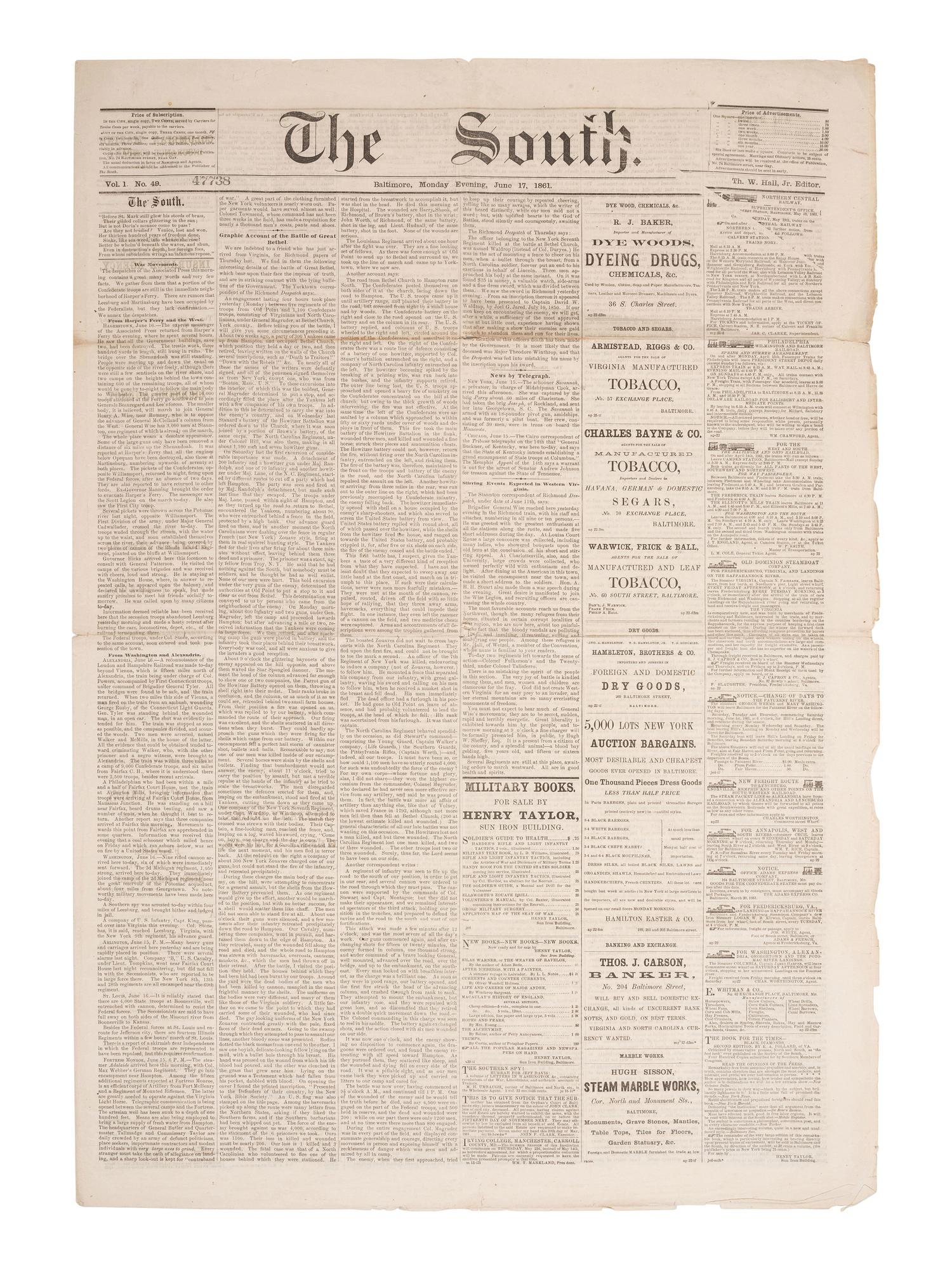 [CIVIL WAR]. A group of Civil War-era newspapers, comprising: