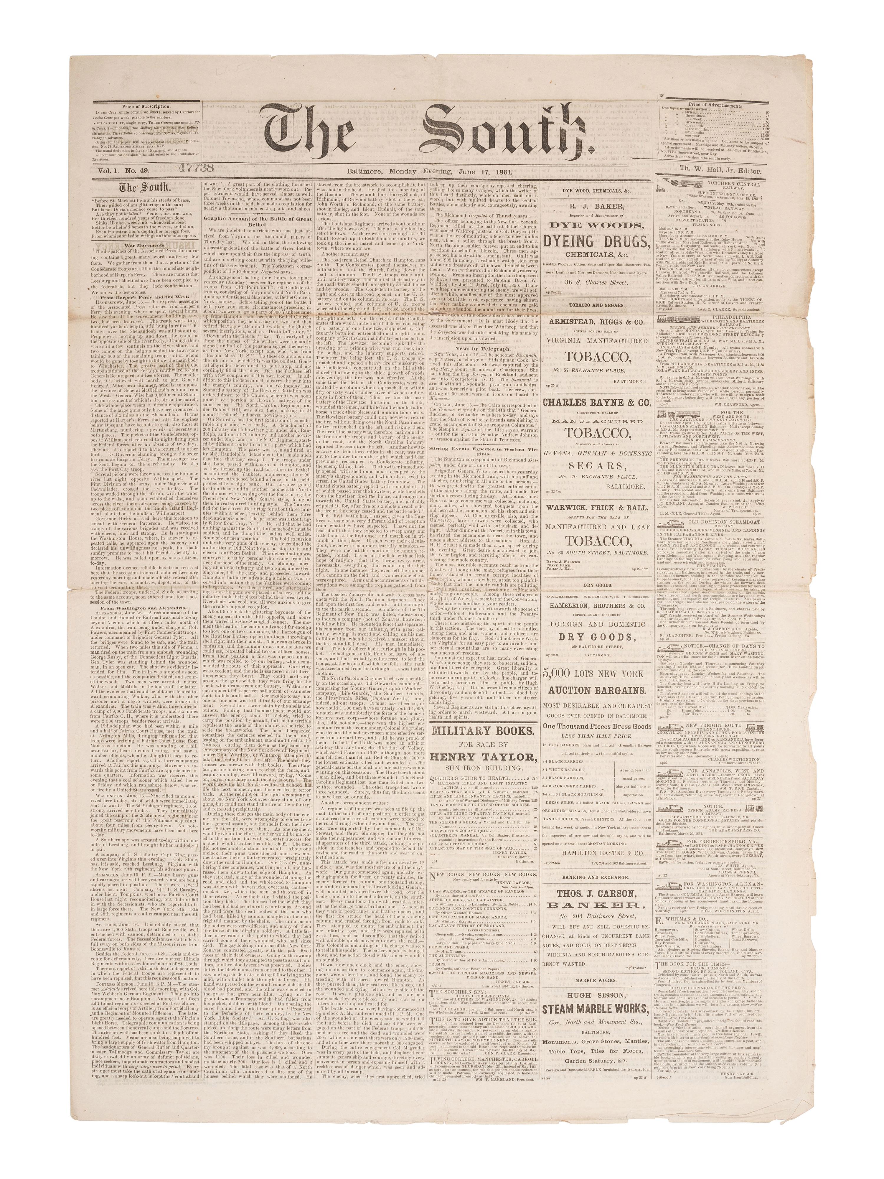 [CIVIL WAR]. A group of Civil War-era newspapers, comprising: