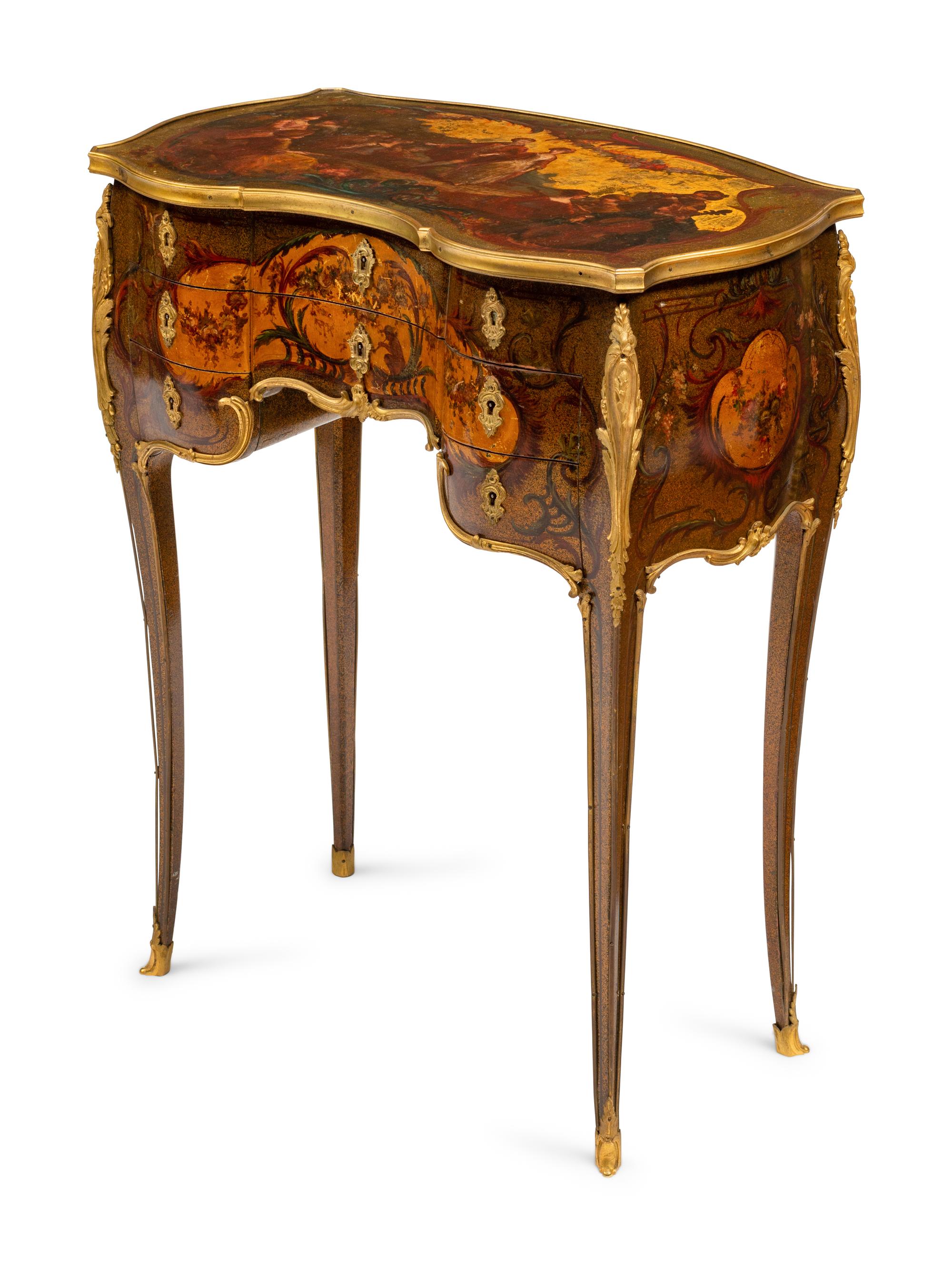 A Louis XV Style Gilt Bronze Mounted Vernis Martin Dressing Table