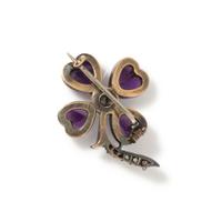ANTIQUE, AMETHYST AND DIAMOND CLOVER BROOCH