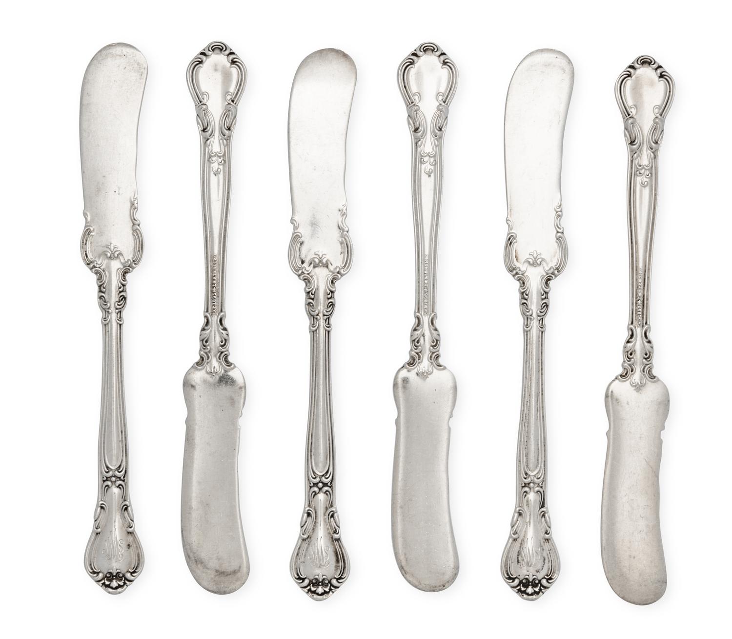 A Set of Twelve American Silver Butter Spreaders, Gorham Mfg. Co., Providence, RI, each with a script monogram SNW.