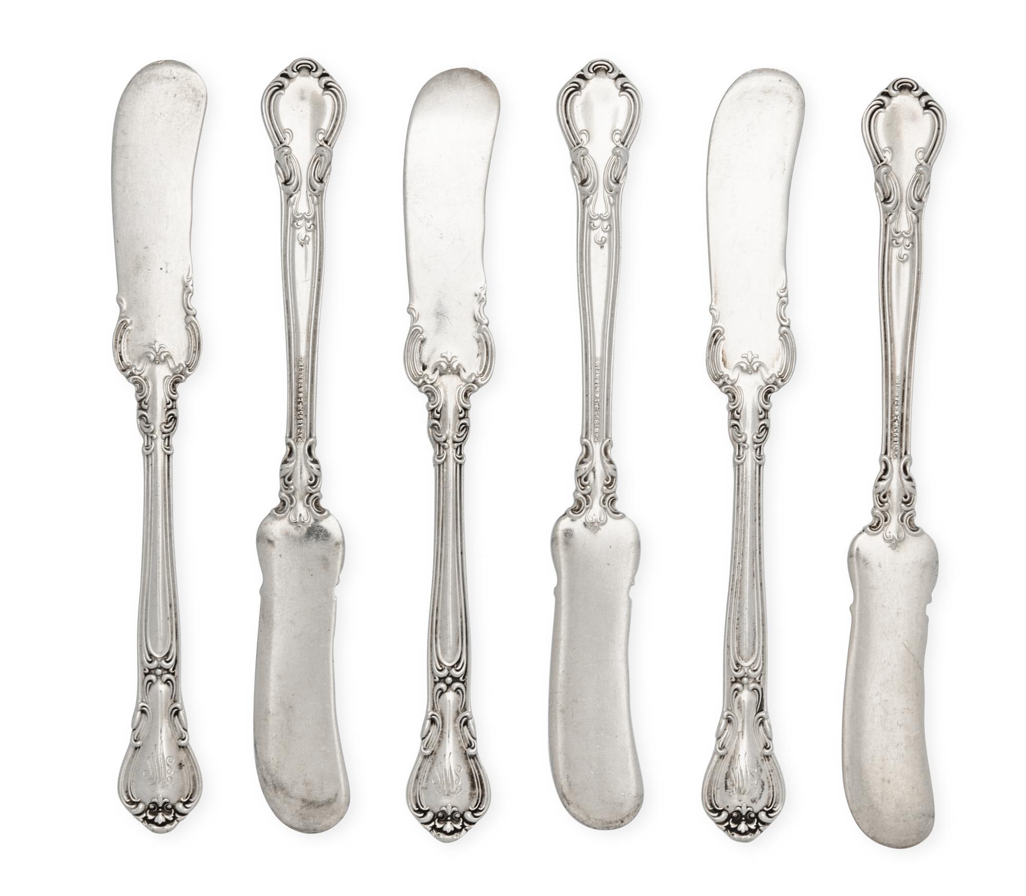 A Set of Twelve American Silver Butter Spreaders, Gorham Mfg. Co., Providence, RI, each with a script monogram SNW.