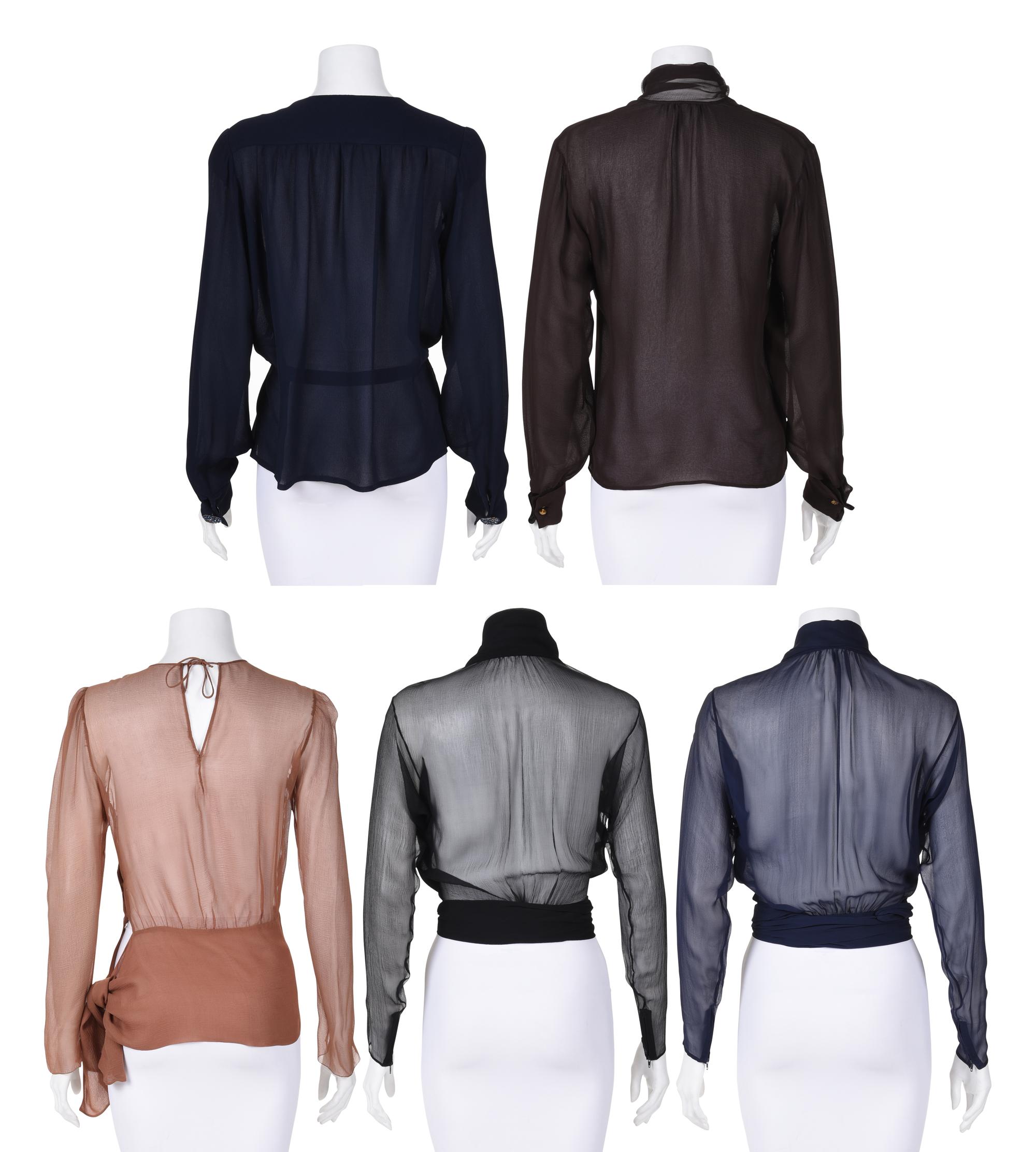 Five Silk Chiffon Blouses: Including Two Yves Saint Laurent Haute Couture, 1970-80s
